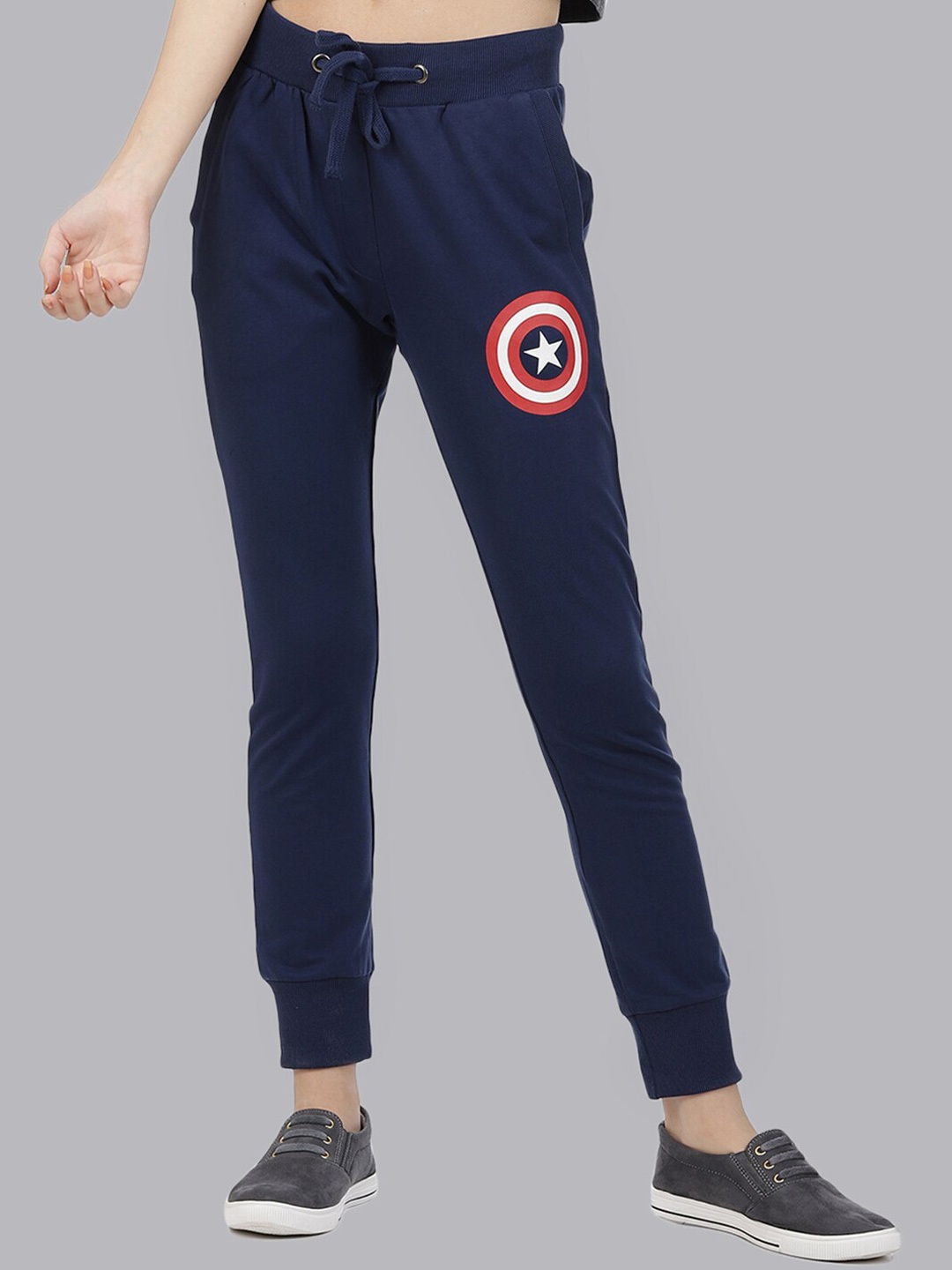 

Free Authority Women Captain America Printed Cotton Joggers, Navy blue