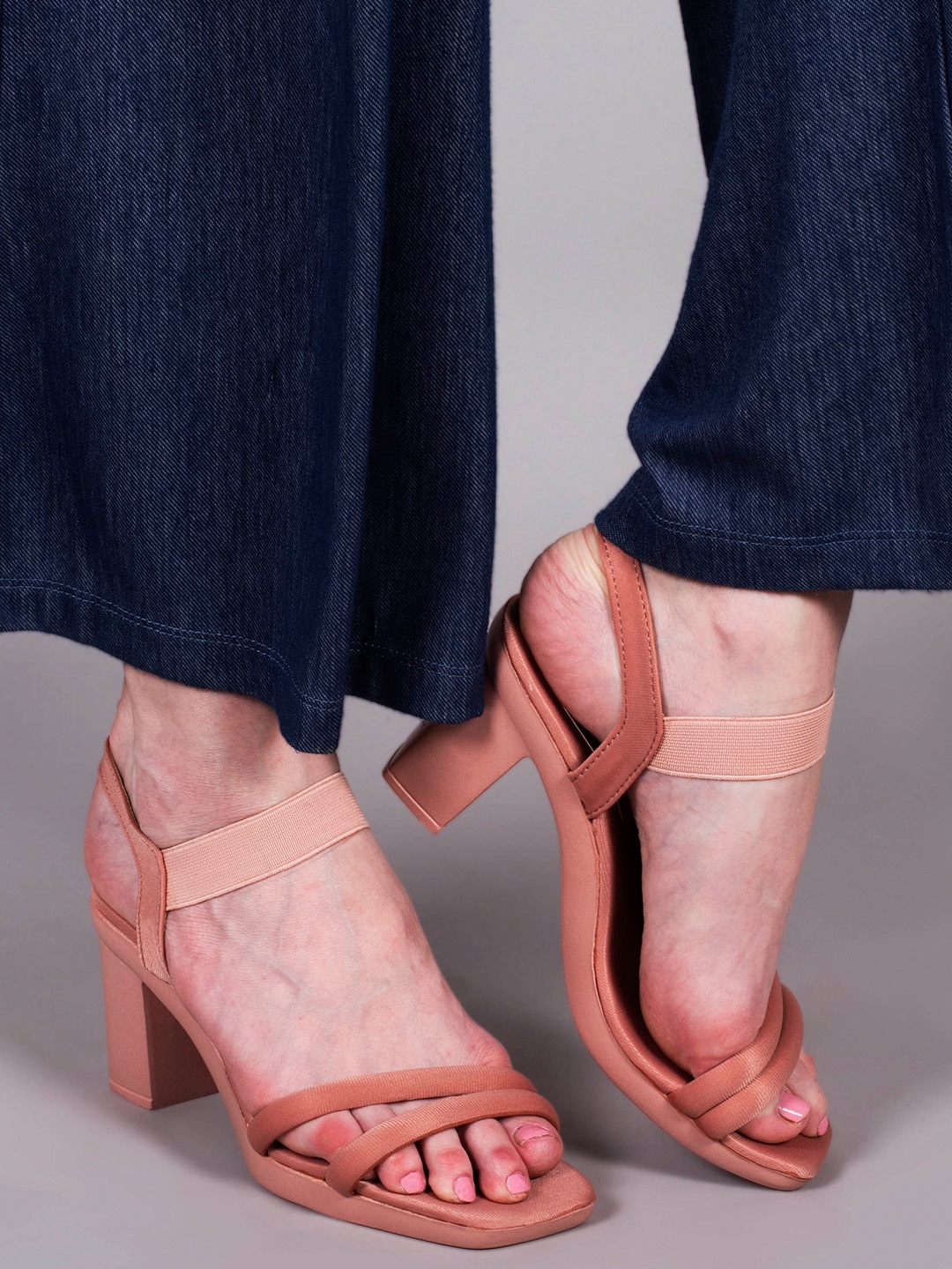 

AROOM Open Toe Block Heels, Peach