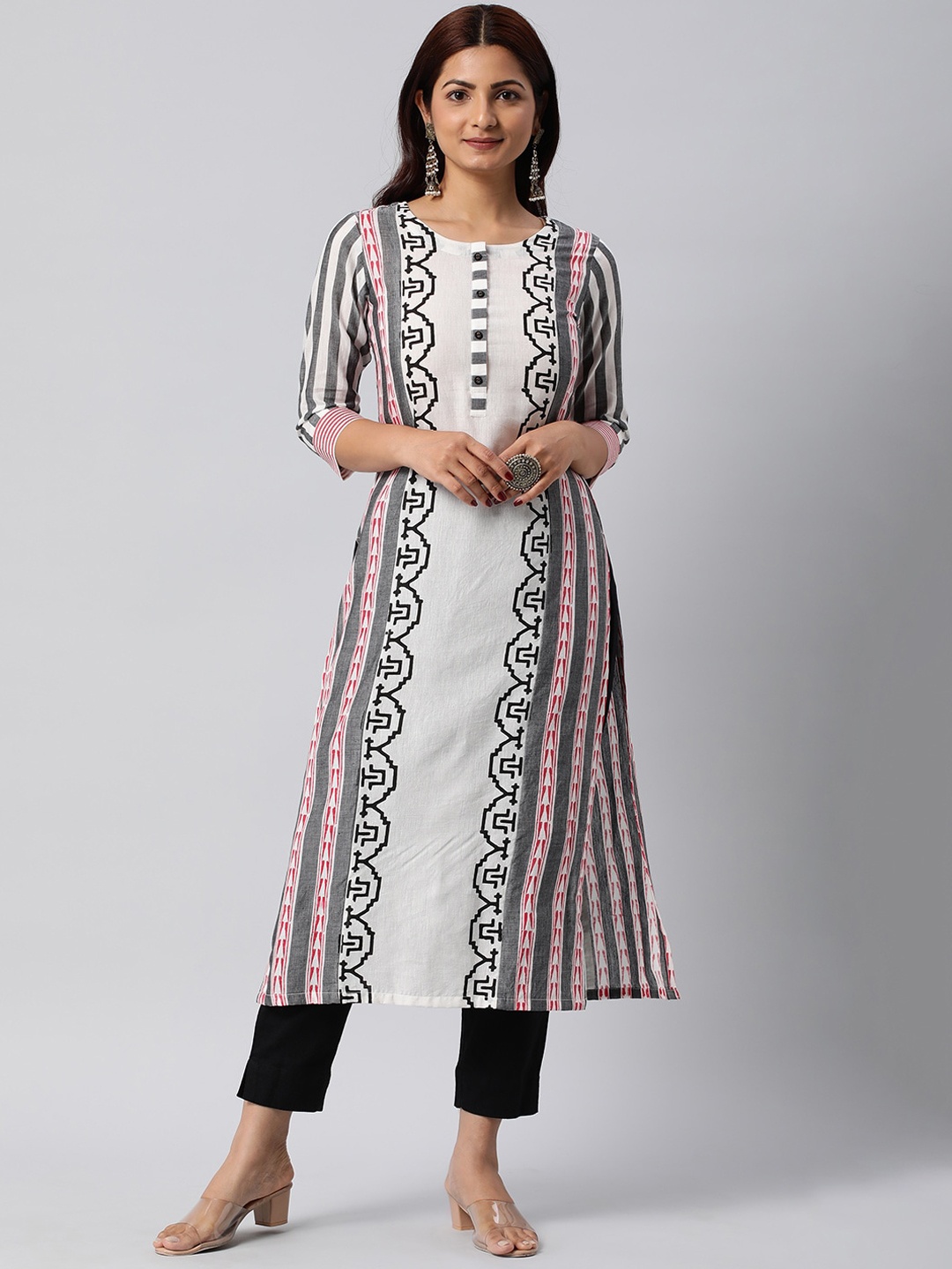 

KAMI KUBI Geometric Printed Pure Cotton Straight Kurta, White