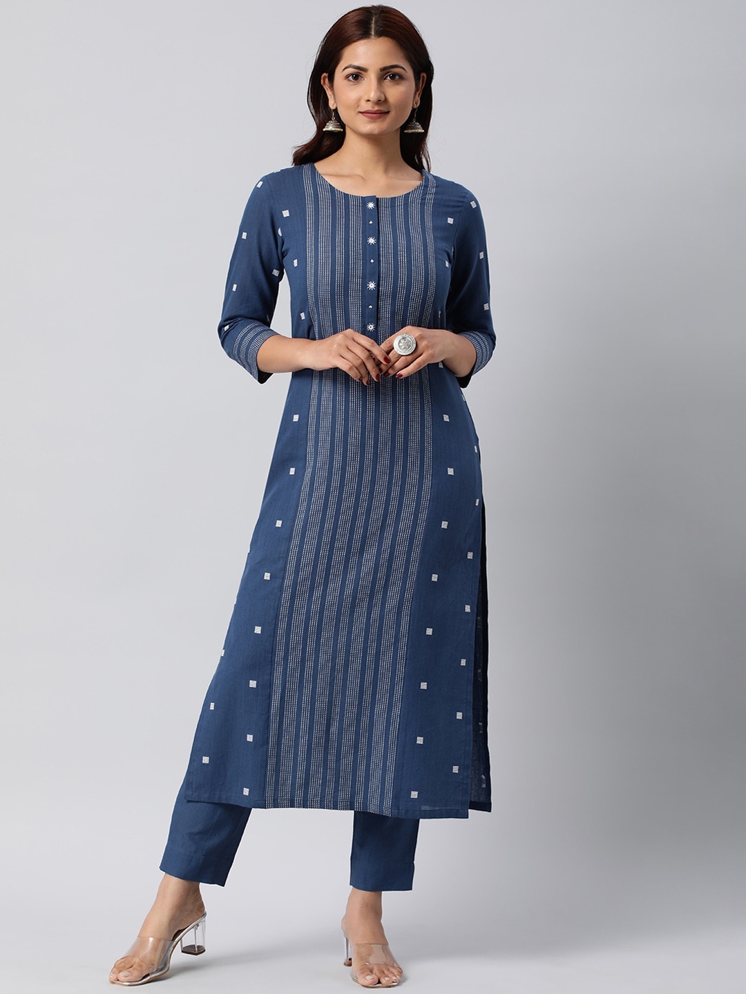 

KAMI KUBI Embroidered Thread Work Pure Cotton Kurta, Blue