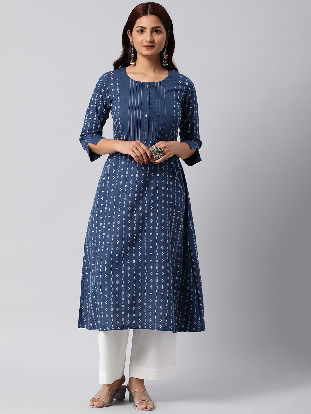 

KAMI KUBI Ethnic Printed A-line Kurta, Blue