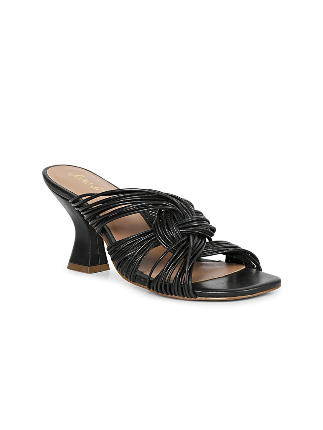 

Saint G Strappy Leather Block Heels, Black