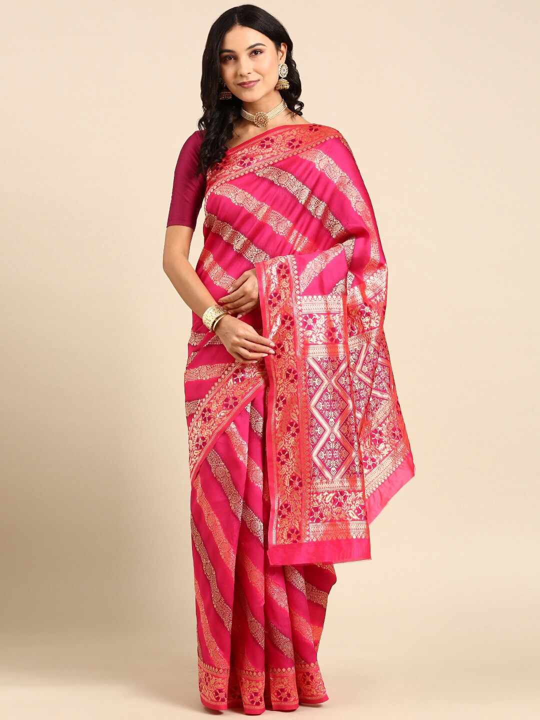 

Anouk Woven Design Zari Kanjeevaram Saree, Fuchsia