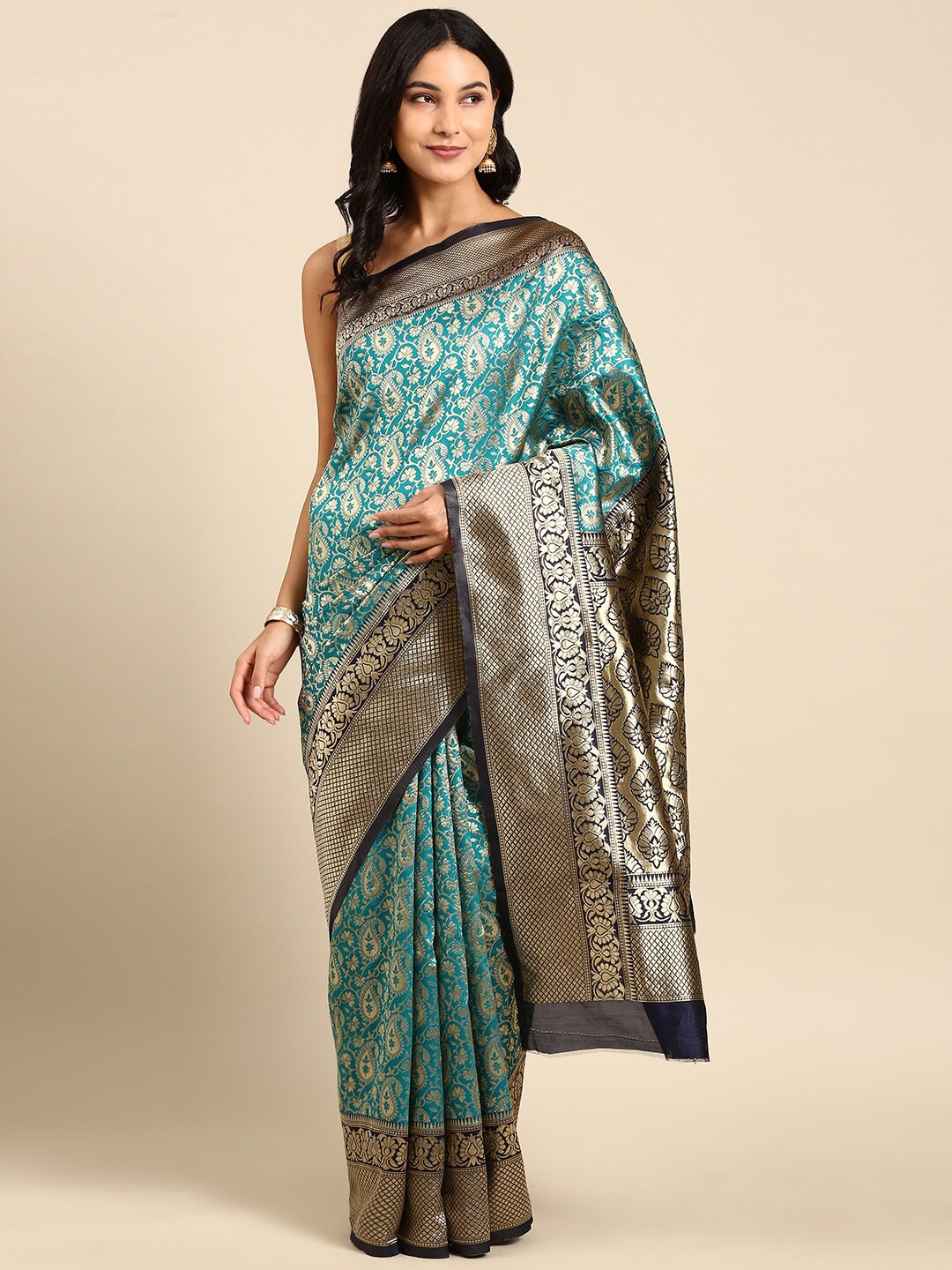 

Anouk Blue Paisley Woven Design Zari Kanjeevaram Saree