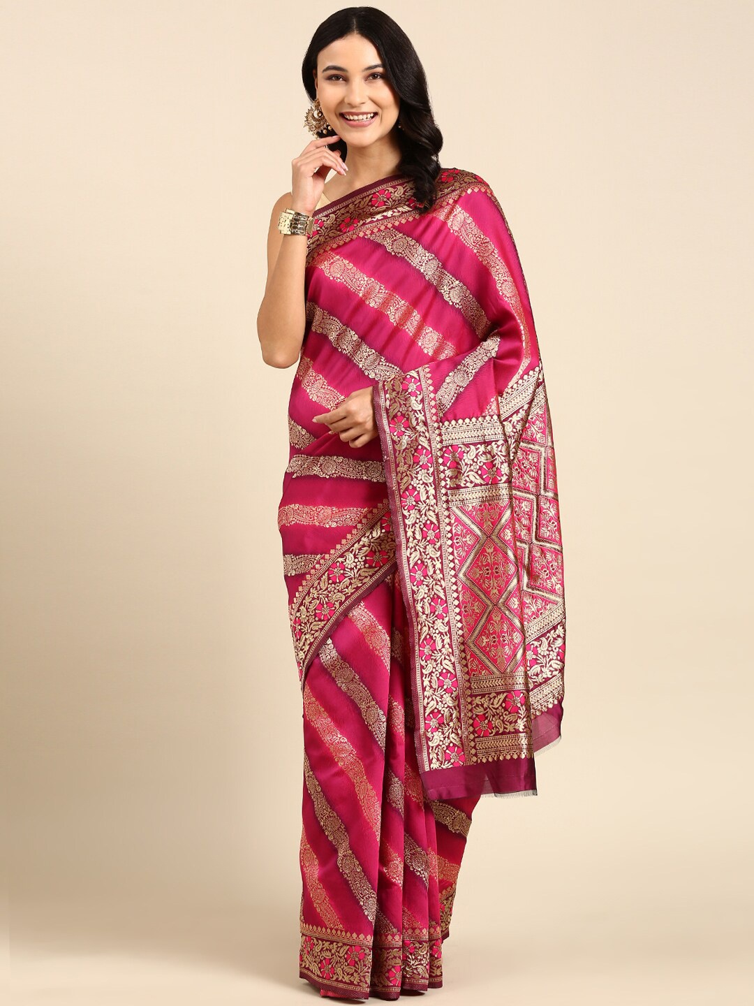 

Anouk Magenta & Gold-Toned Ethnic Motifs Woven Design Zari Saree