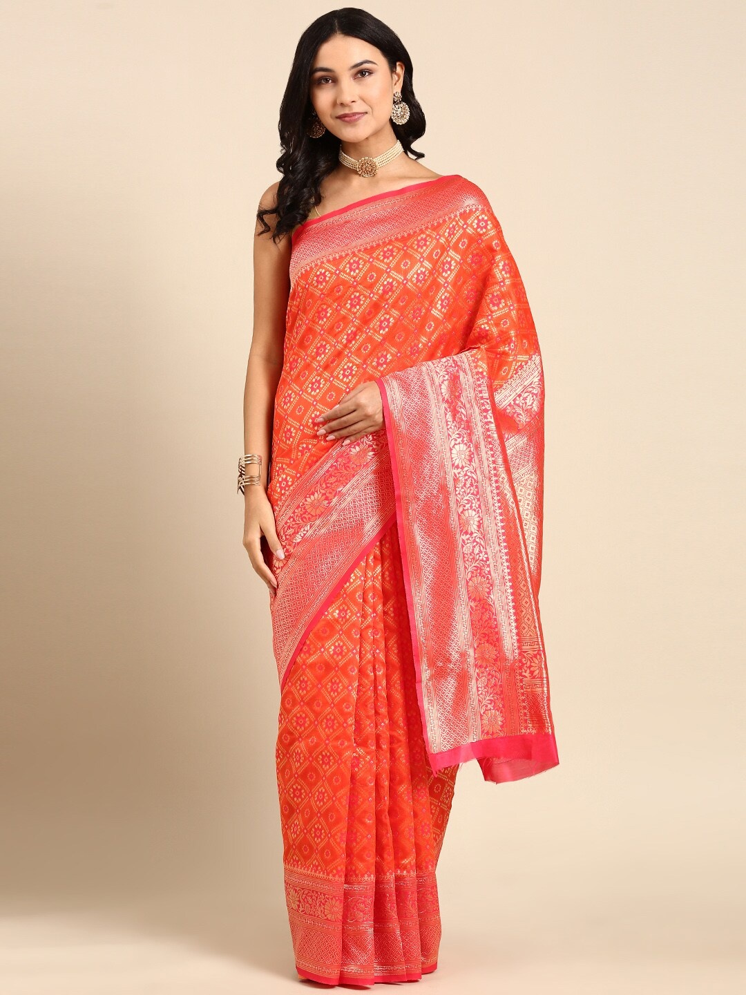 

Anouk Woven Design Ethnic Motifs Zari Silk Blend Kanjeevaram Saree, Orange