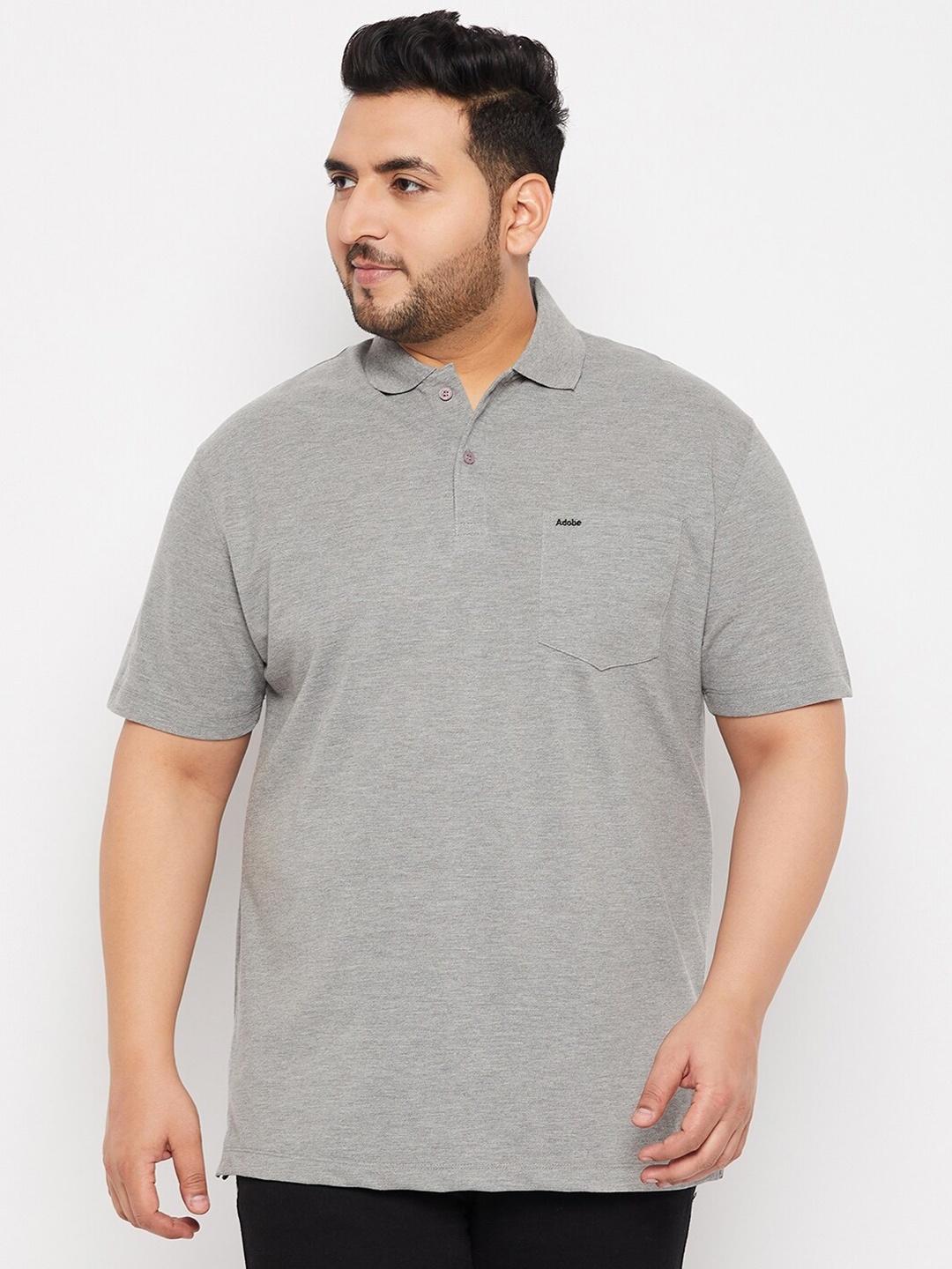 

Adobe Plus Size Polo Collar Short Sleeves T-shirt, Grey