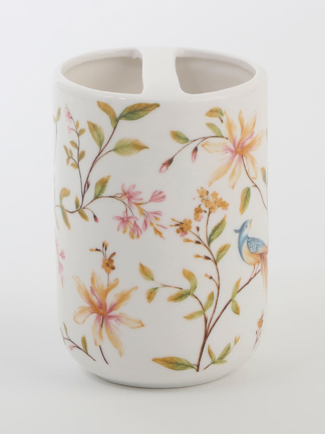 

Home Centre Nova-Dastkari White Ceramic Printed Toothbrush Holder