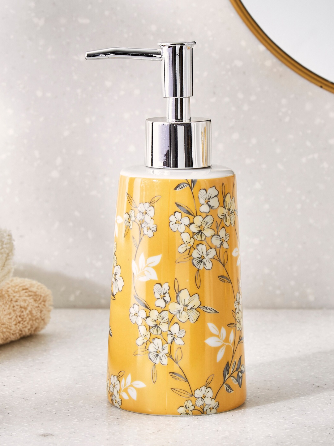 

Home Centre Yellow Mekong Ceramic Yellow Printed Soap Dispenser 320ml