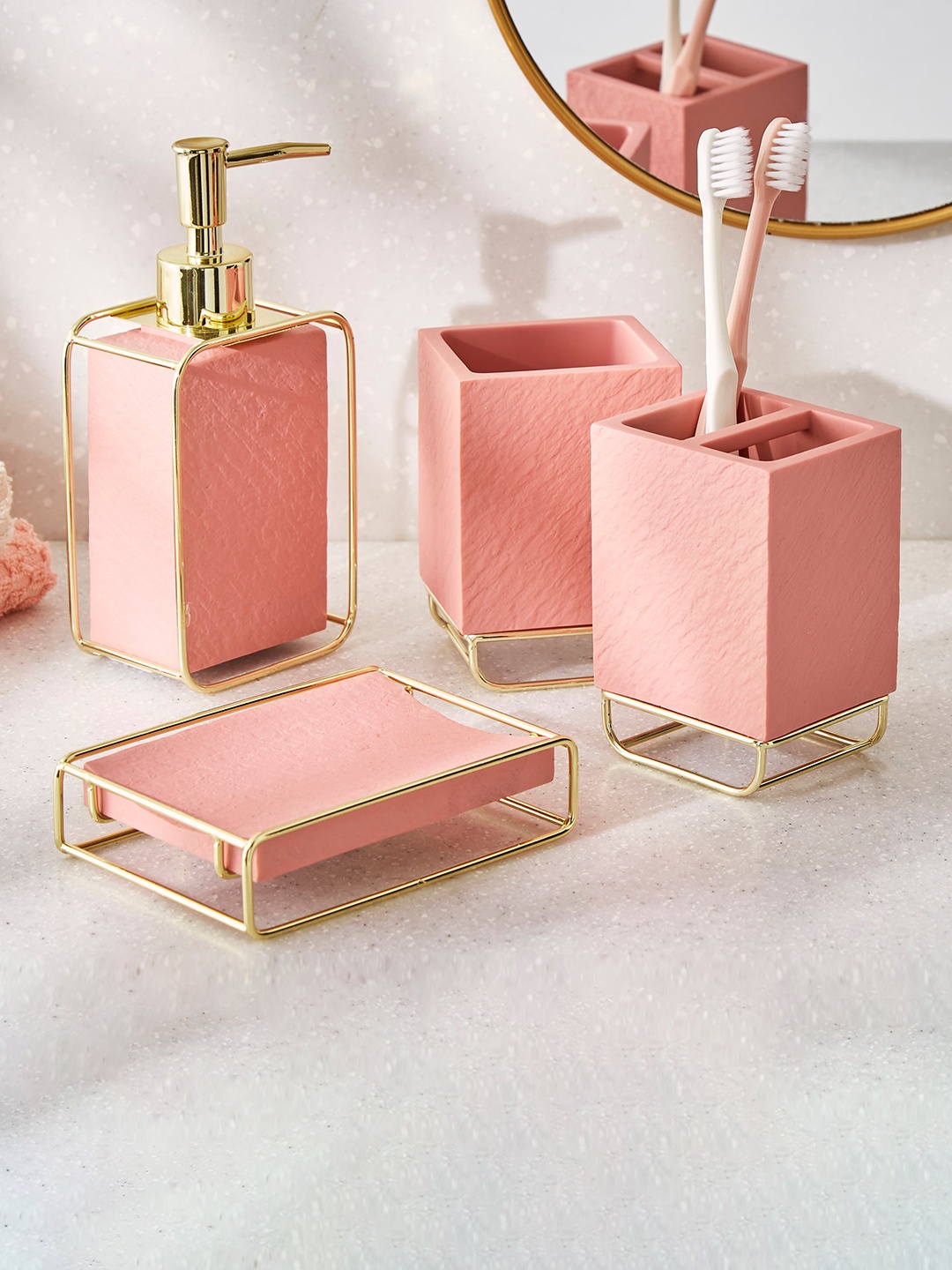 

Home Centre Color Refresh Essence Pink Polyresin Tumbler with Metal Stand