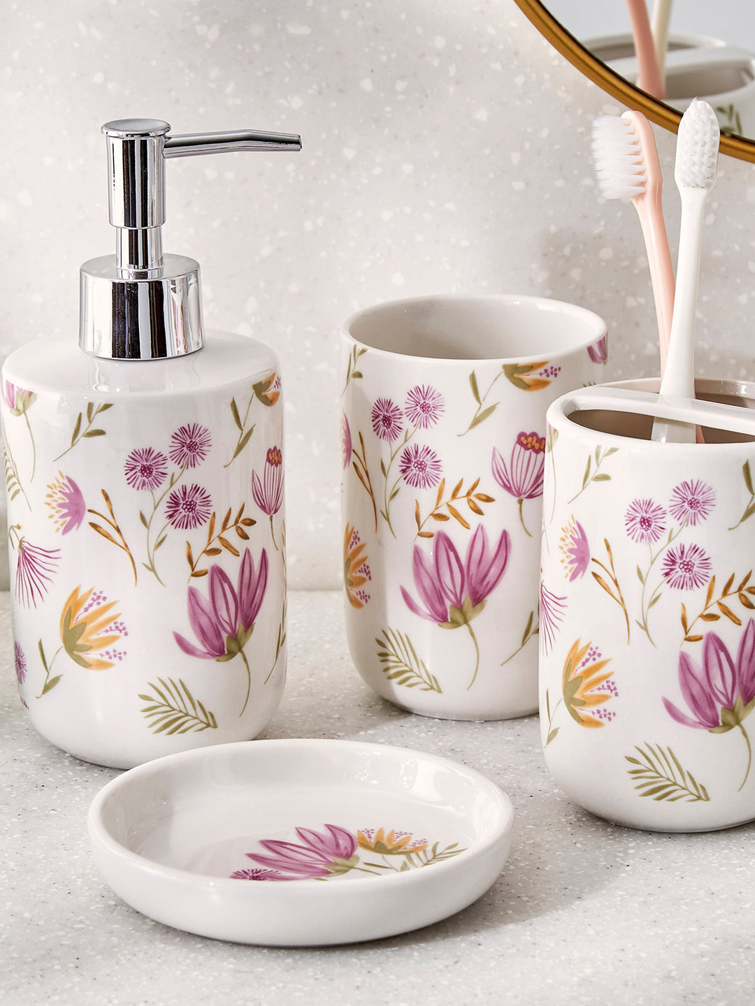 

Home Centre White & Purple Mekong Ceramic Printed Soap Dish