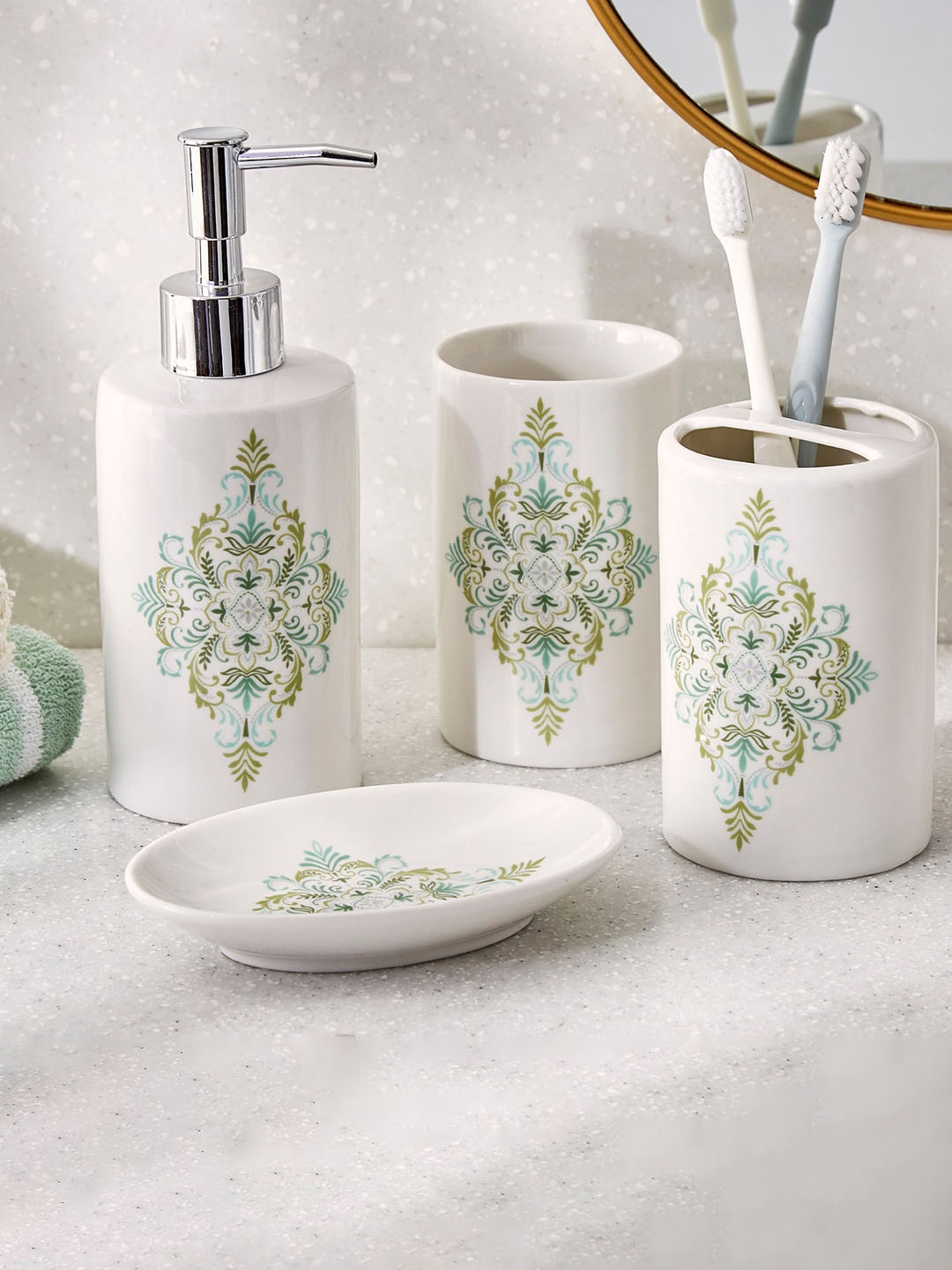 

Home Centre White & Green Mekong Ceramic Printed Tumbler