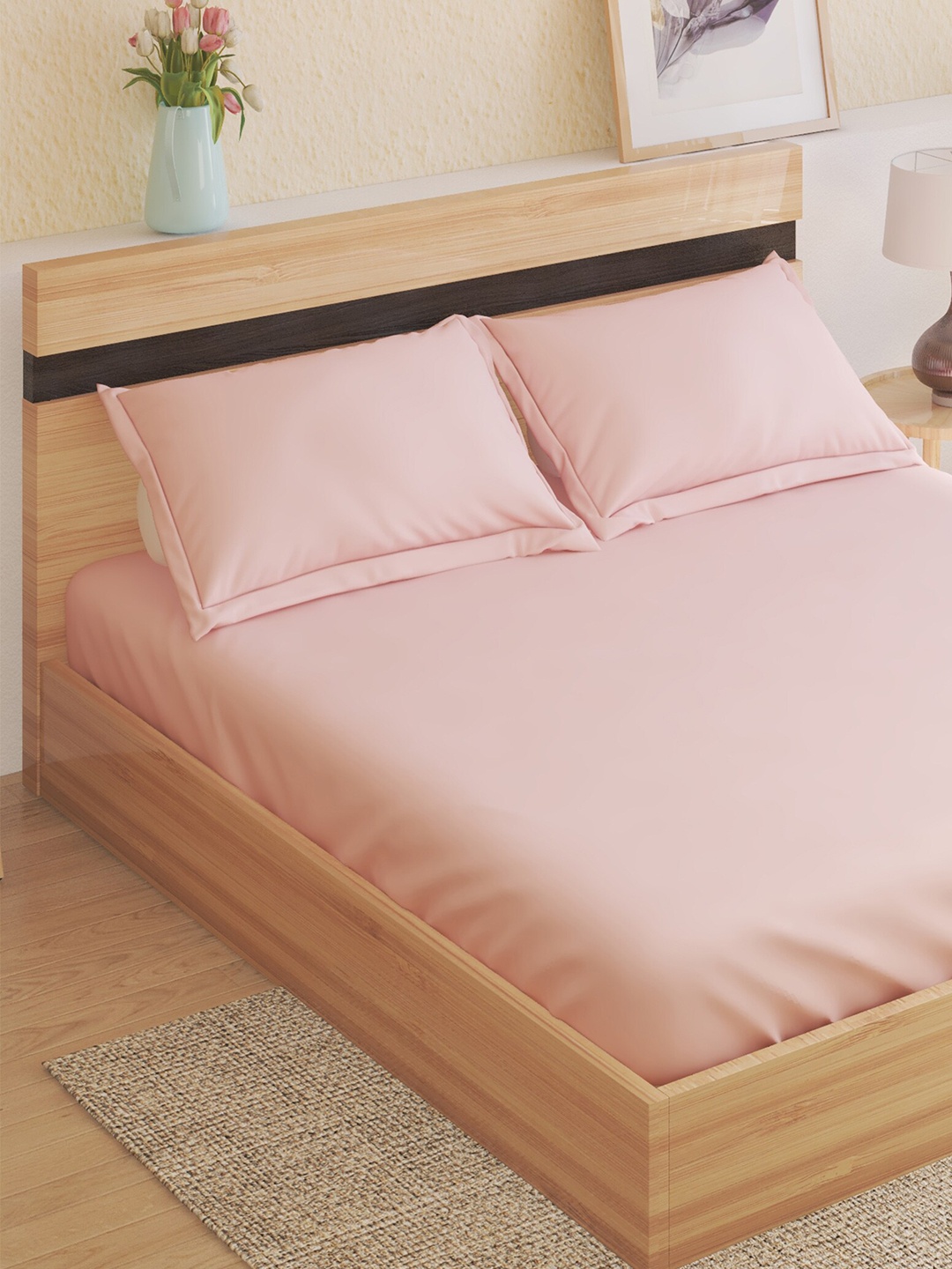 

Home Centre Colour Refresh Pink Cotton 144 TC King Bedsheet With 2 Pillow Covers