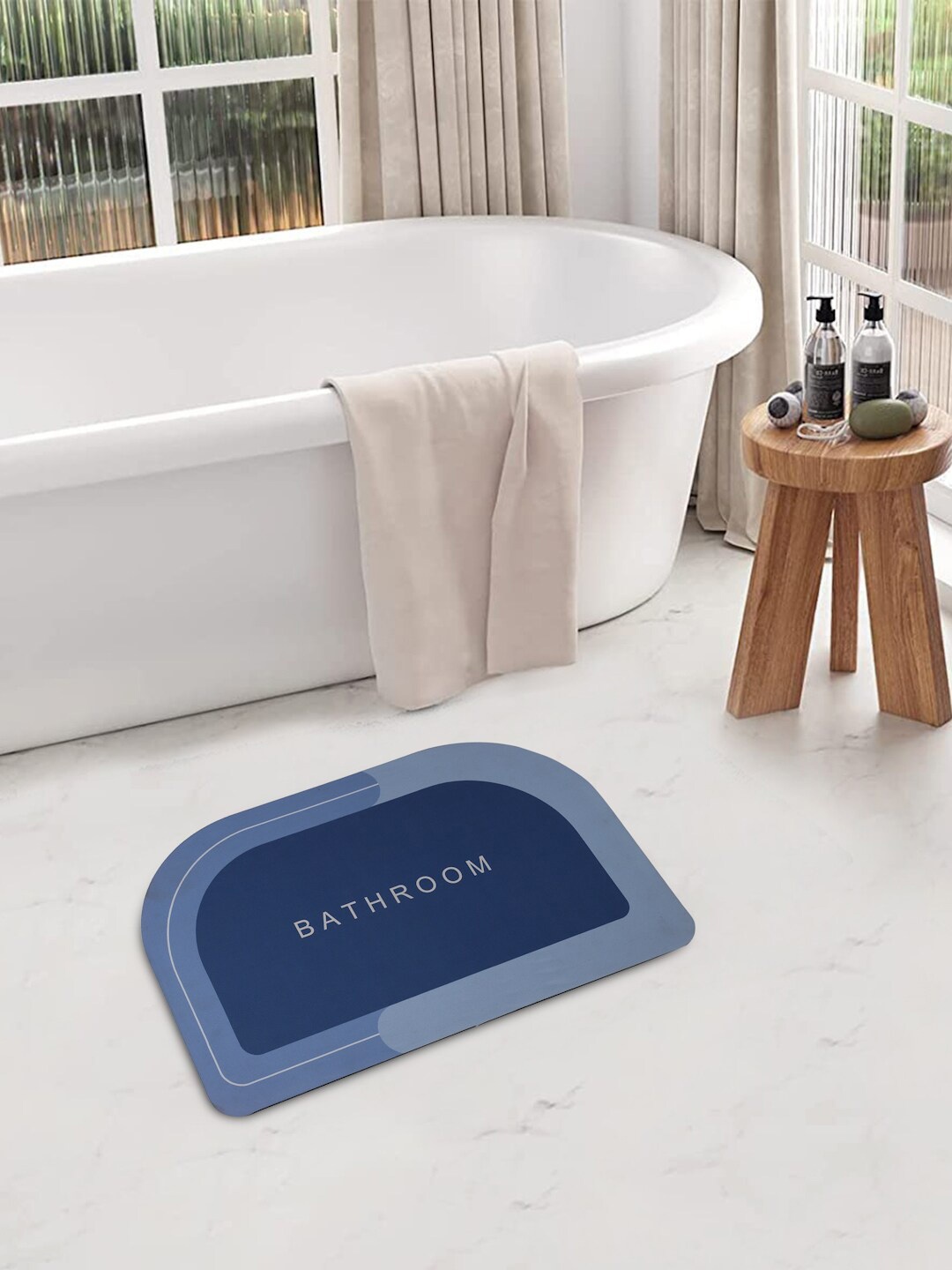 

FABINALIV Blue & Grey Abstract Anti Skid 1450 GSM Bath Mat