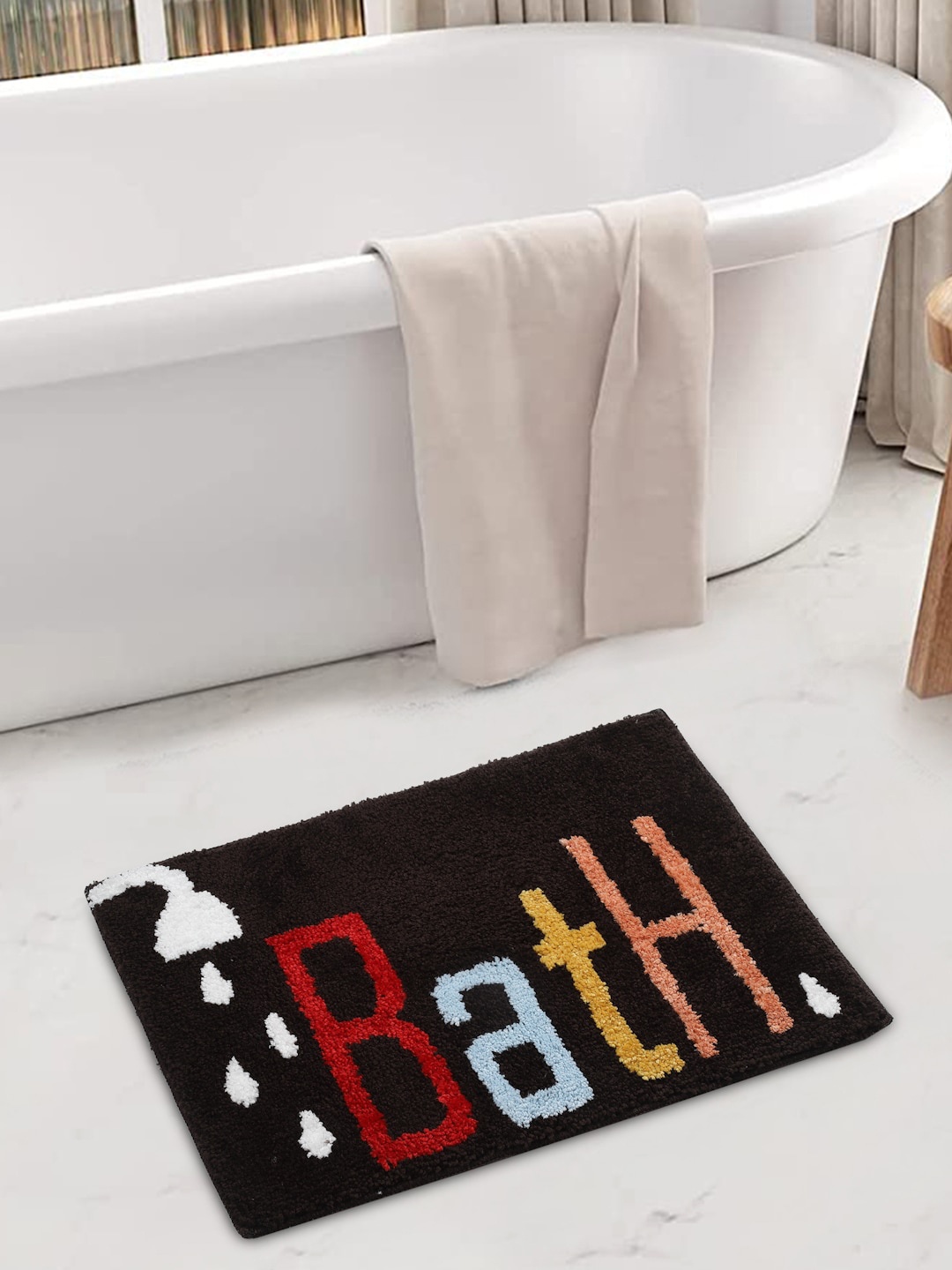 

FABINALIV Blue & Grey Geometric Anti-Skid 1850 GSM Bathmat, Multi