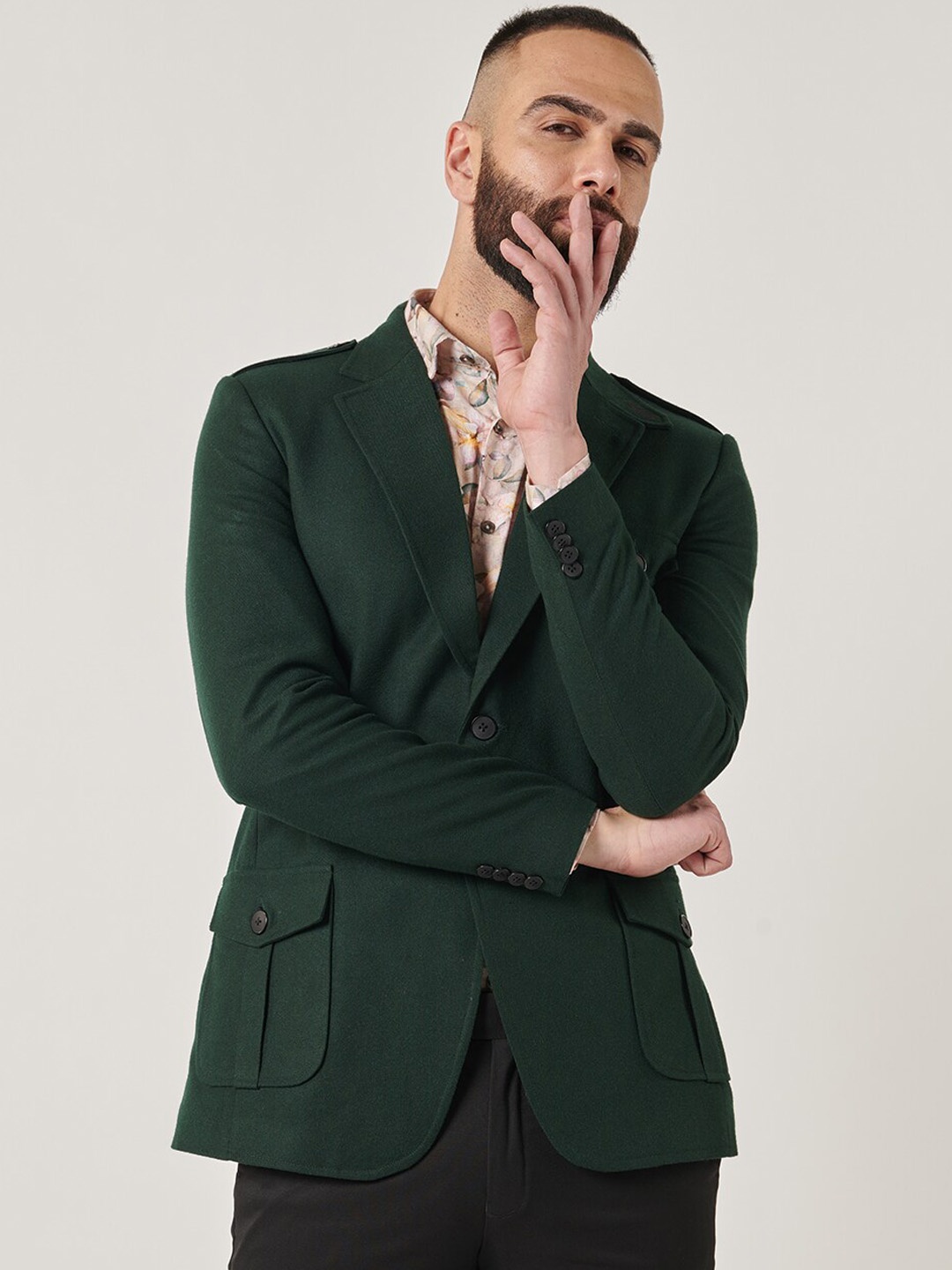 

MR BUTTON Slim-Fit Notched Lapel Collar Single-Breasted Blazer, Green