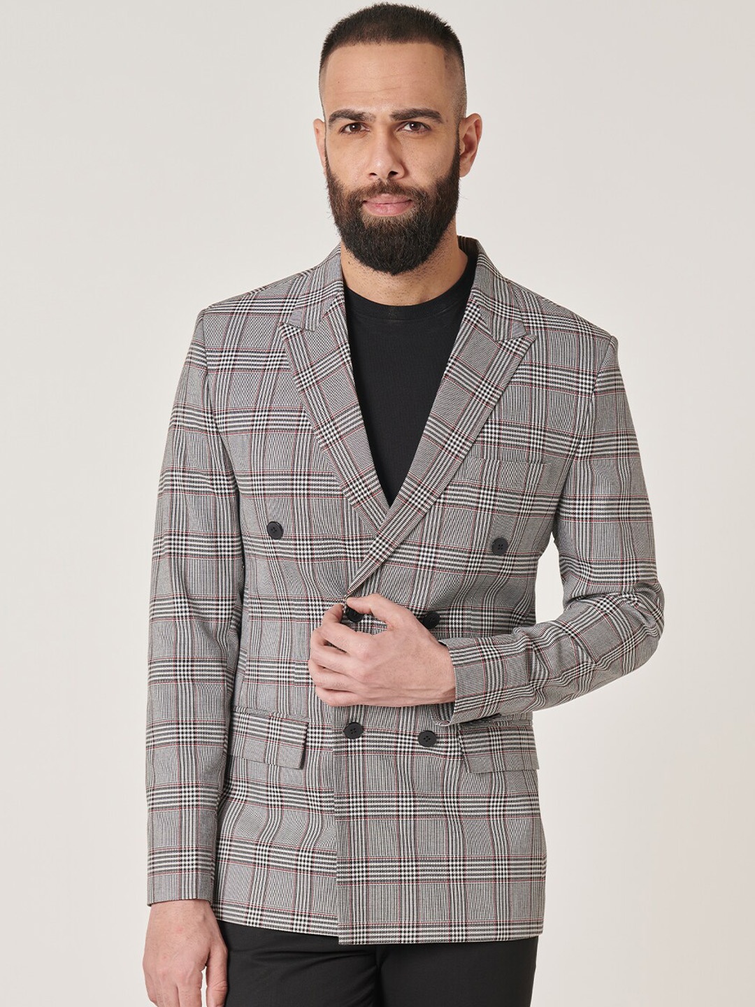 

MR BUTTON Checked Double Breasted Blazer, White