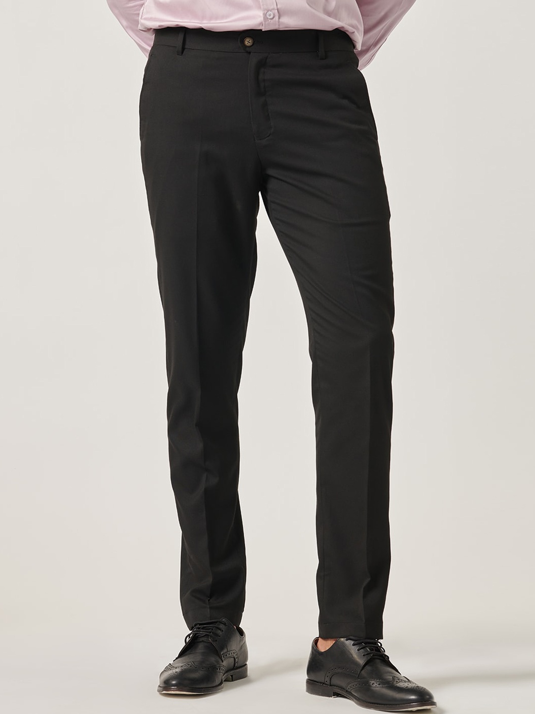 

MR BUTTON Men Slim Fit Formal Trousers, Black