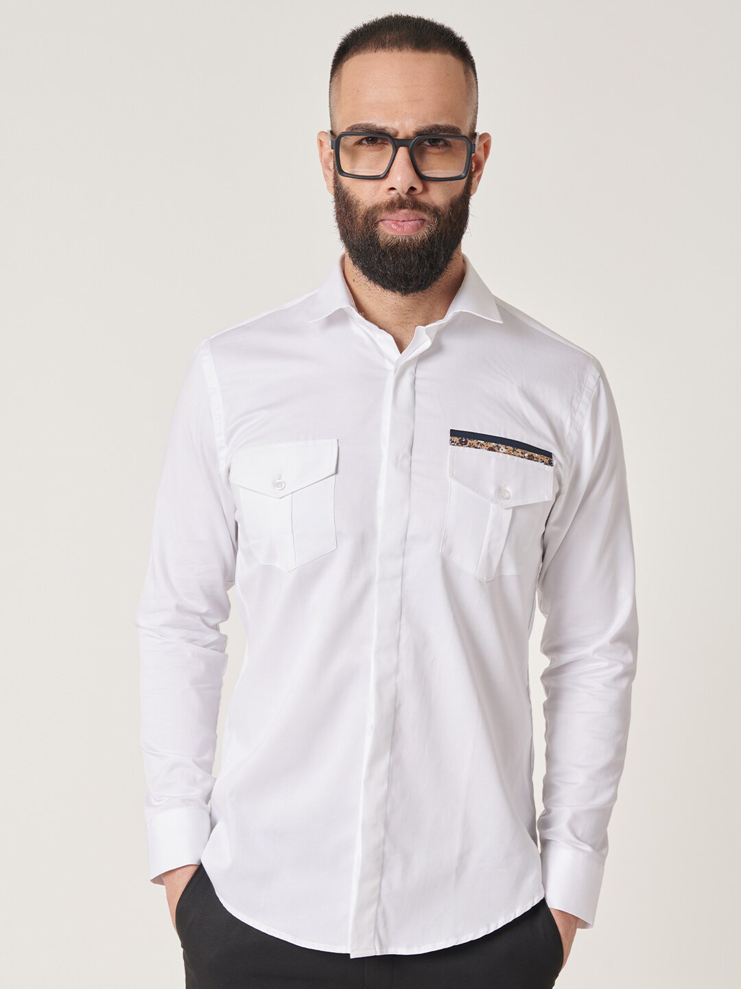 

MR BUTTON Spread Collar Long Sleeves Slim Fit Casual Cotton Satin Shirt, White