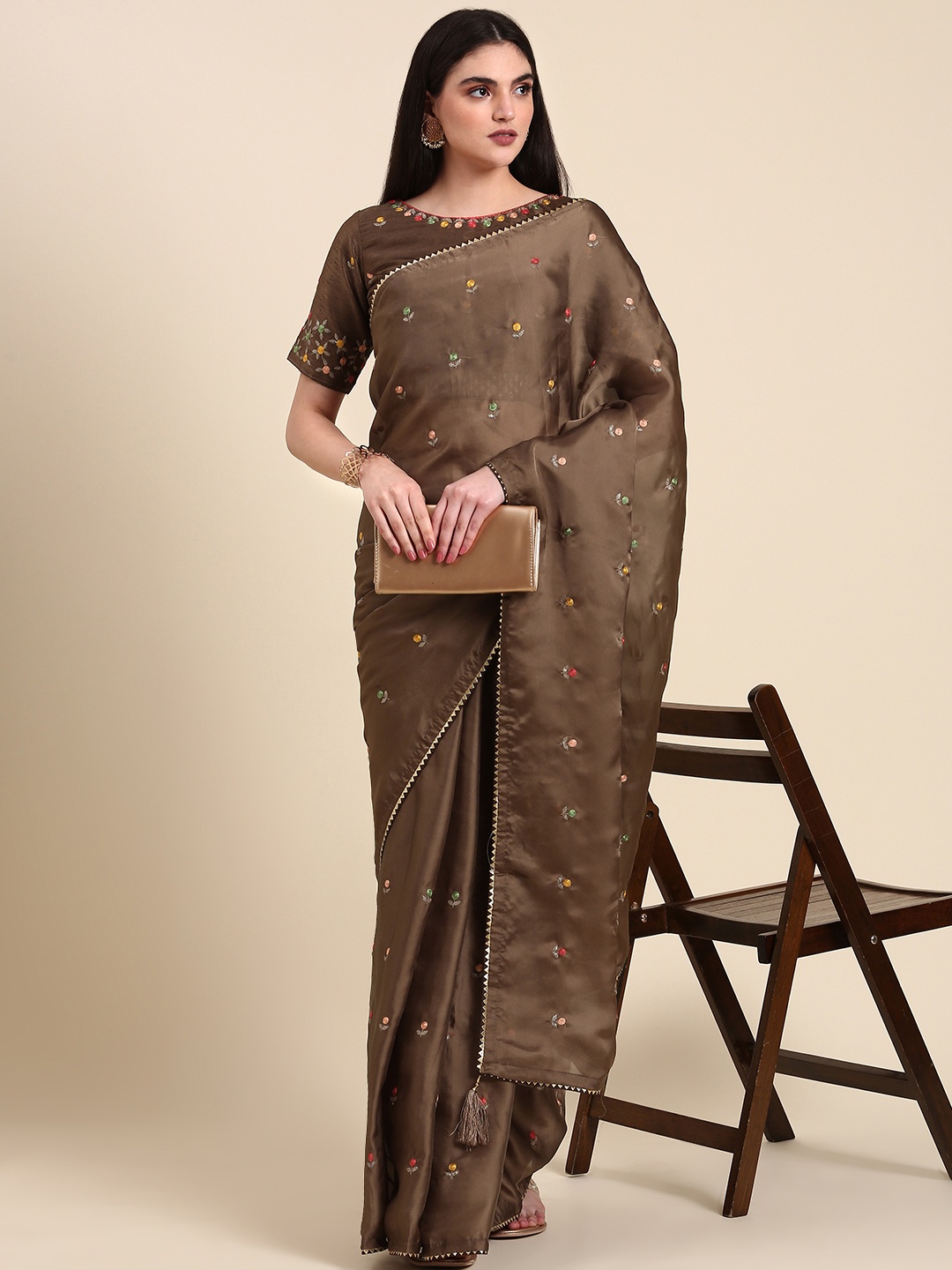 

Anouk Ethnic Motifs Gotta Patti Silk Blend Saree, Brown