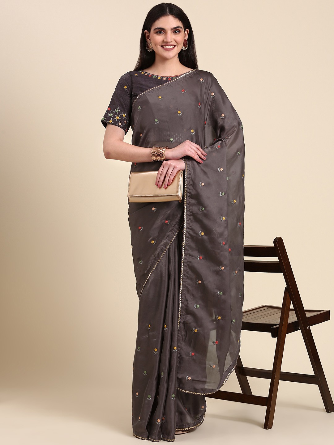 

Anouk Ethnic Motifs Gotta Patti Silk Blend Saree, Brown