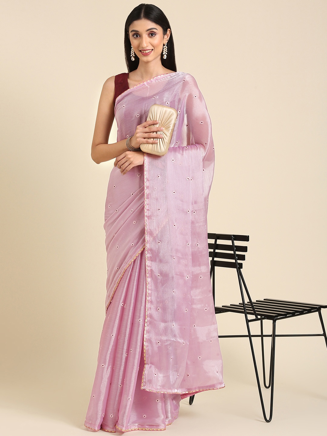 

Anouk Geometric Embroidered Saree, Pink