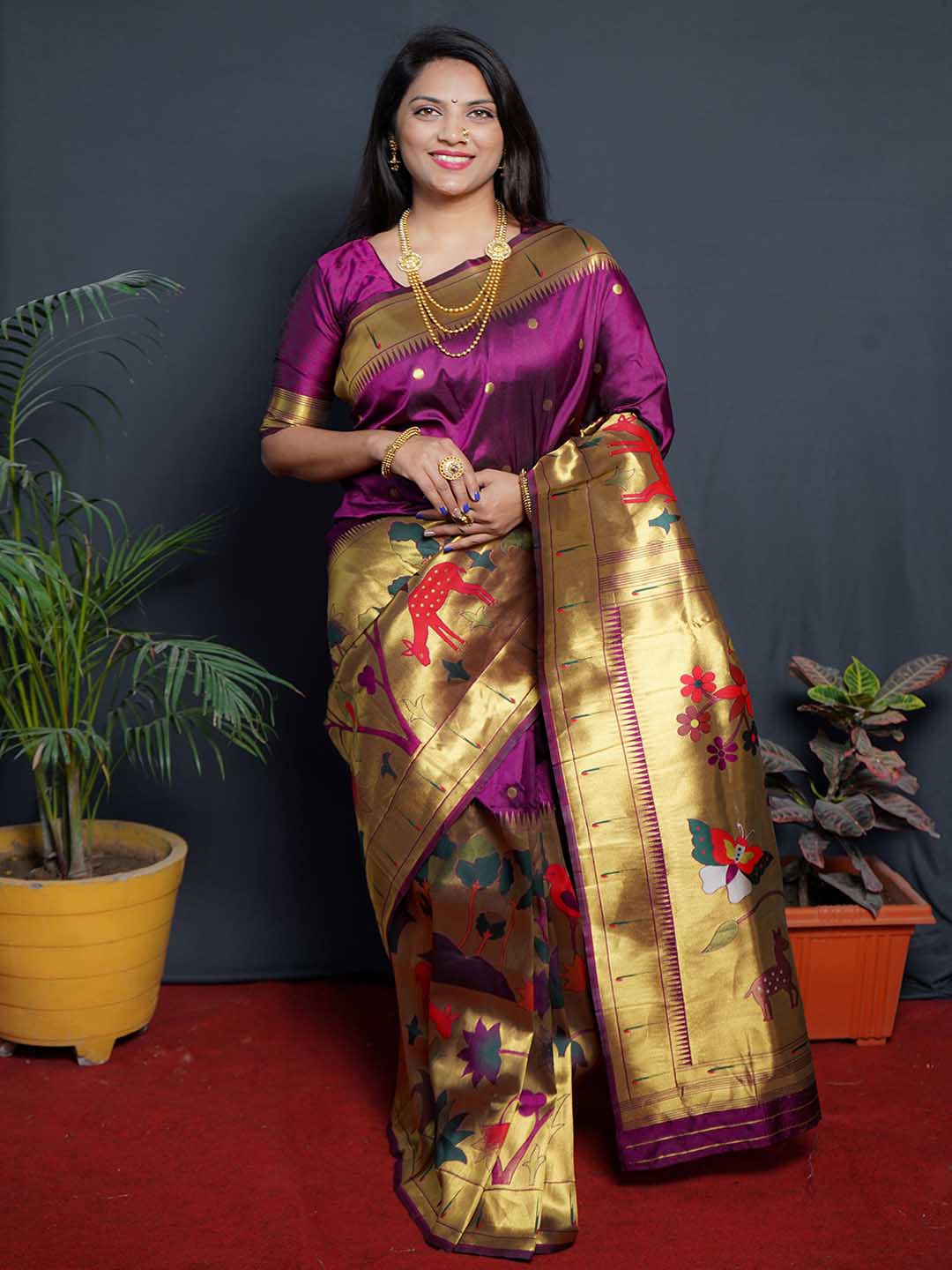 

Mitera Woven Design Ethnic Motifs Zari Art Silk Saree, Purple