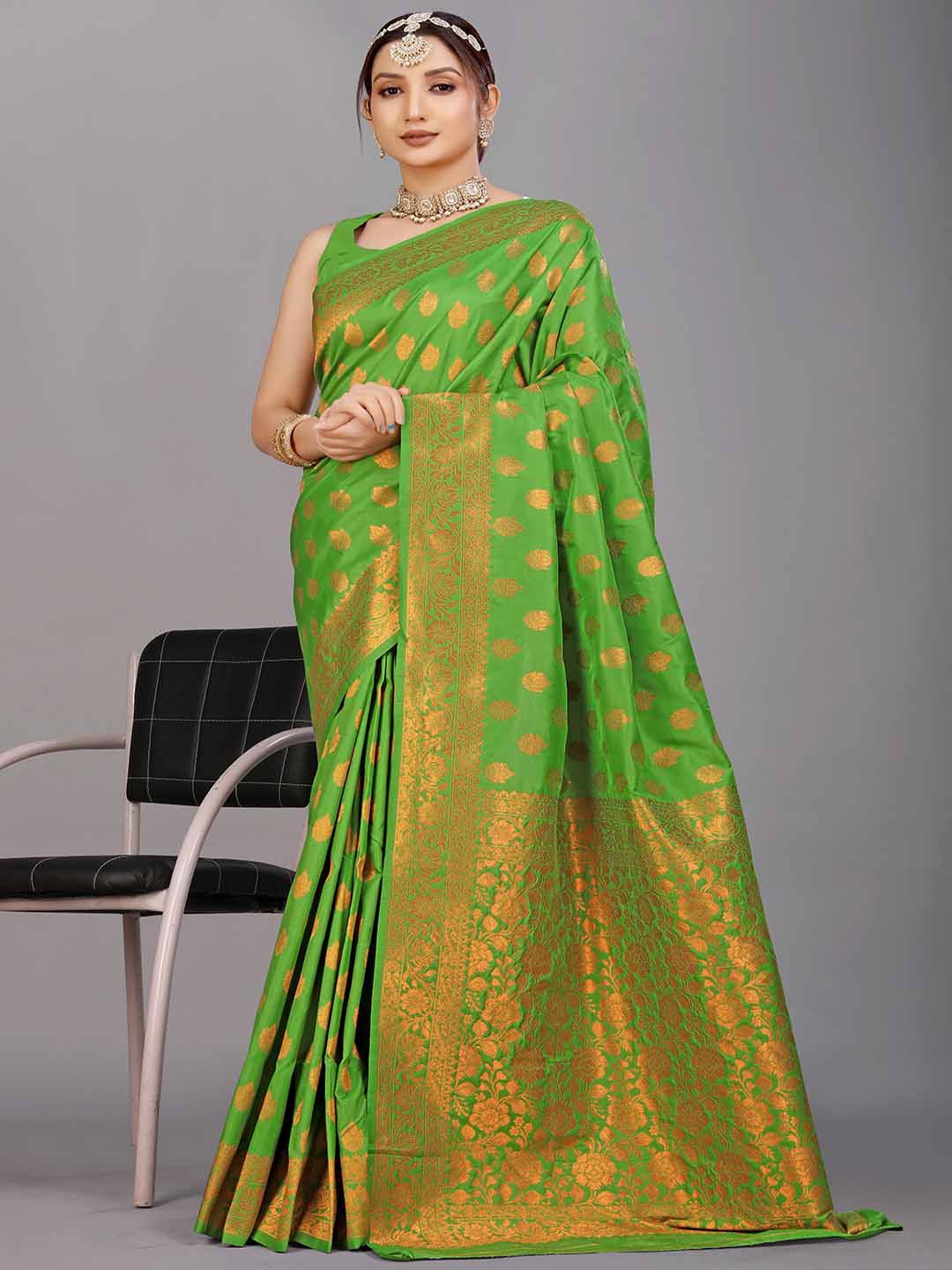 

Mitera Green & Gold-Toned Woven Design Zari Art Silk Saree