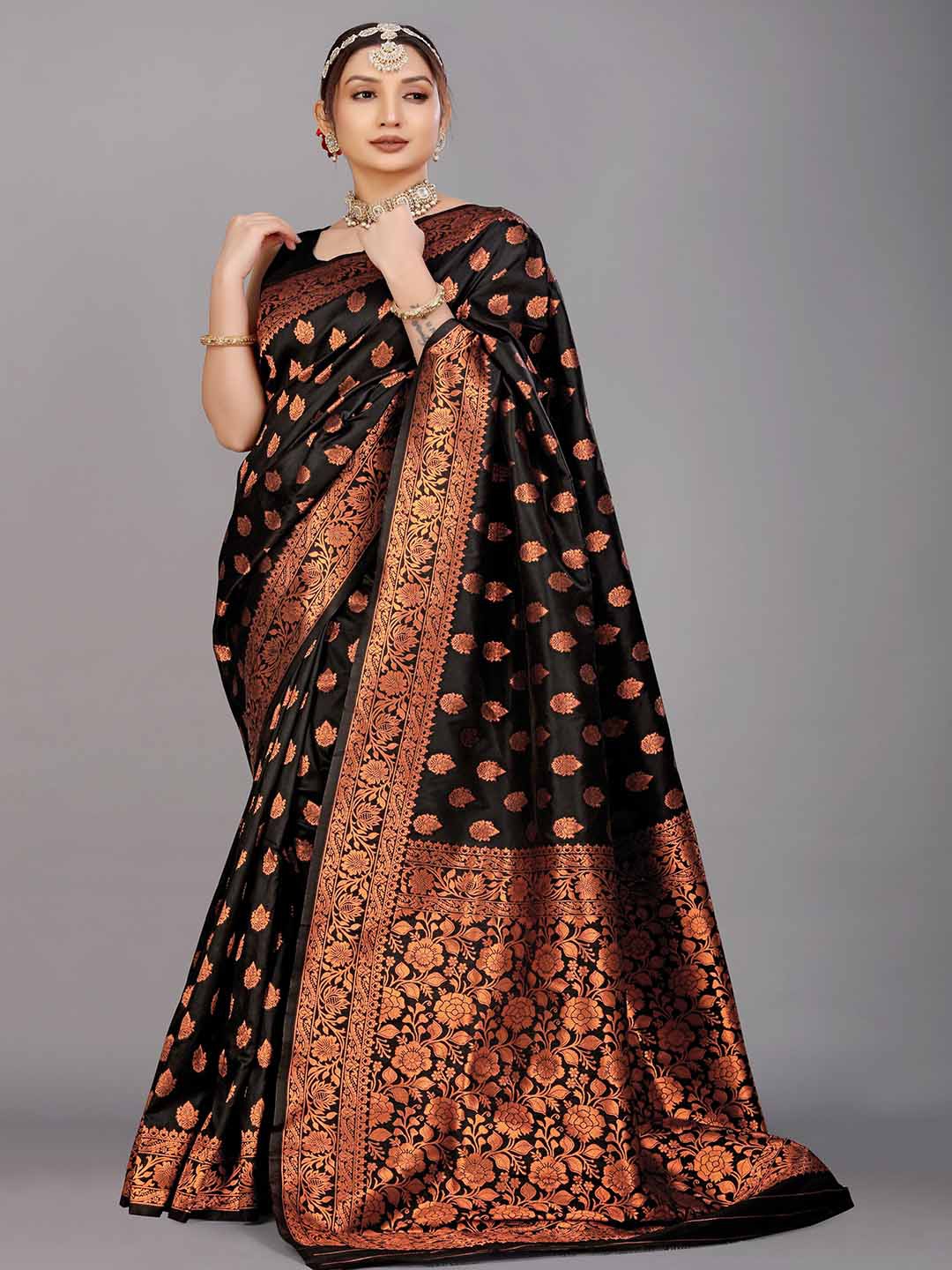 

Mitera Black Ethnic Motifs Woven Design Zari Saree