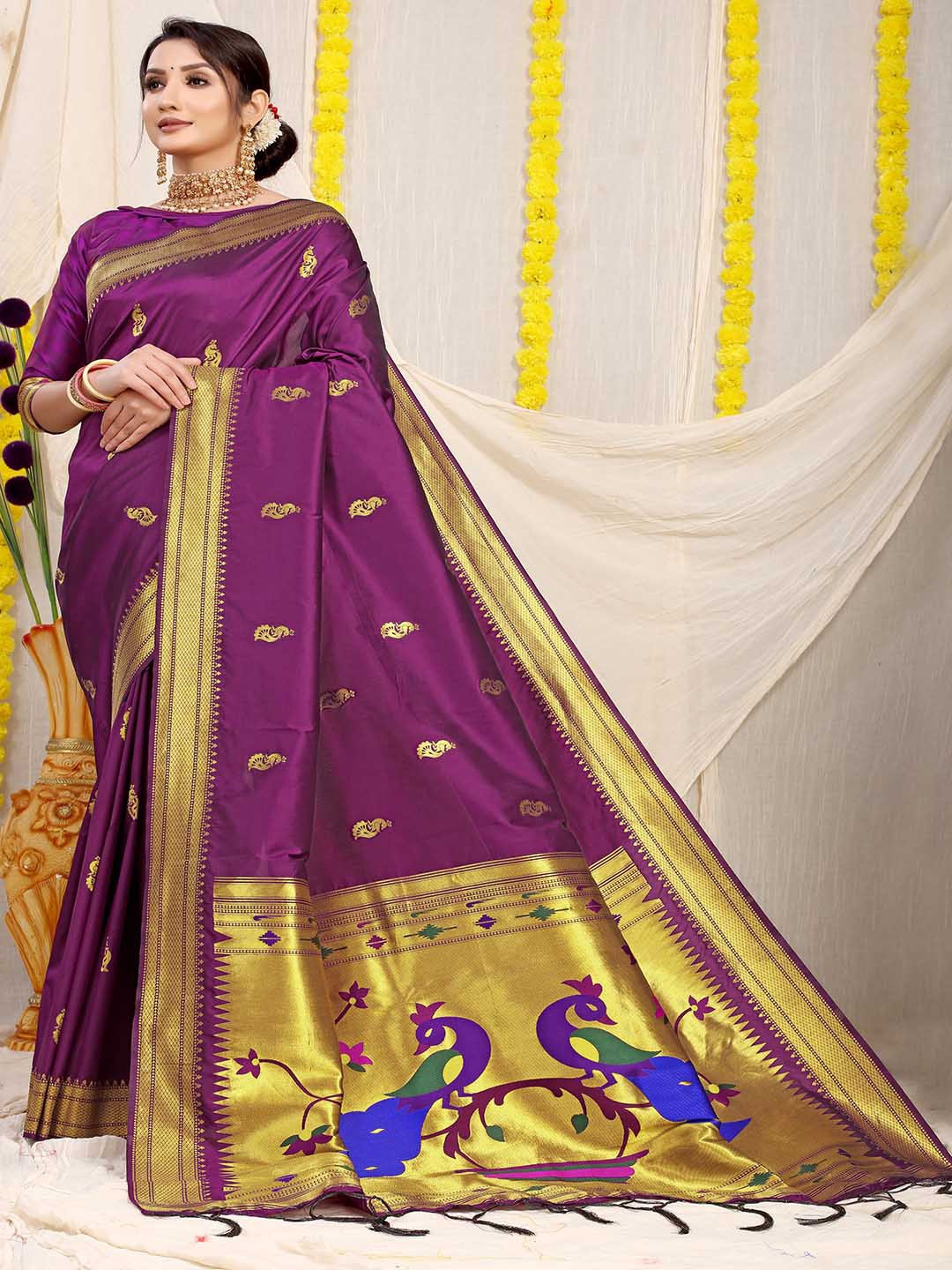 

Mitera Wine Colour Woven Design Zari Art Silk Saree, Purple