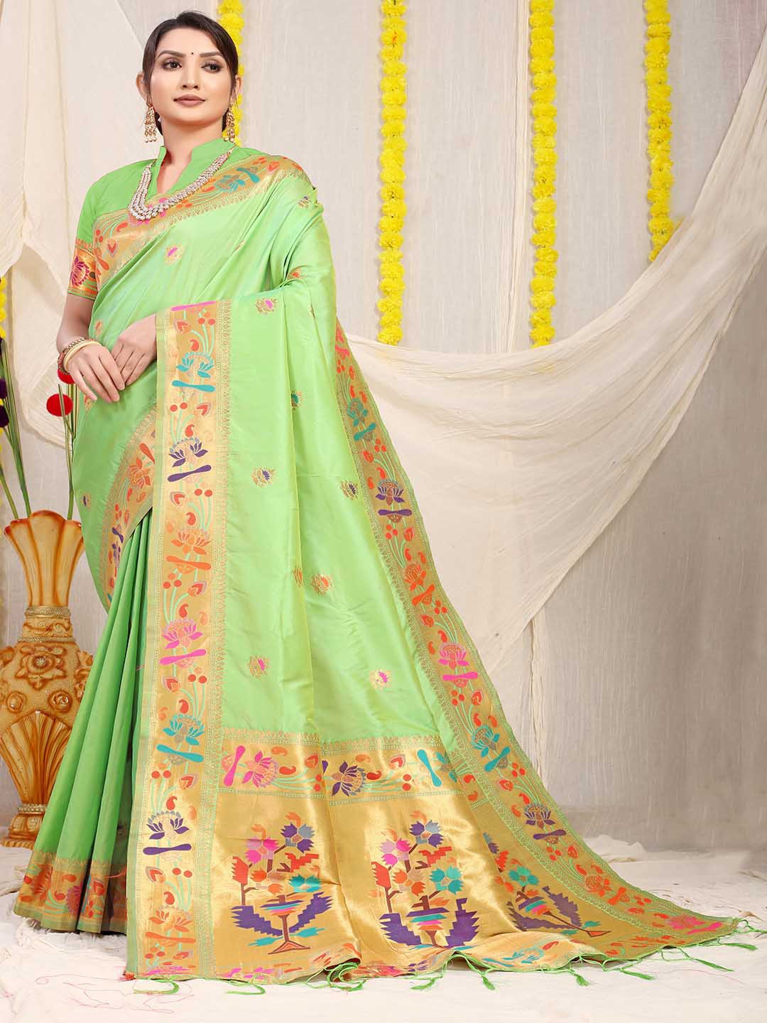 

Mitera Ethnic Motifs Woven Design Art Silk Saree, Green