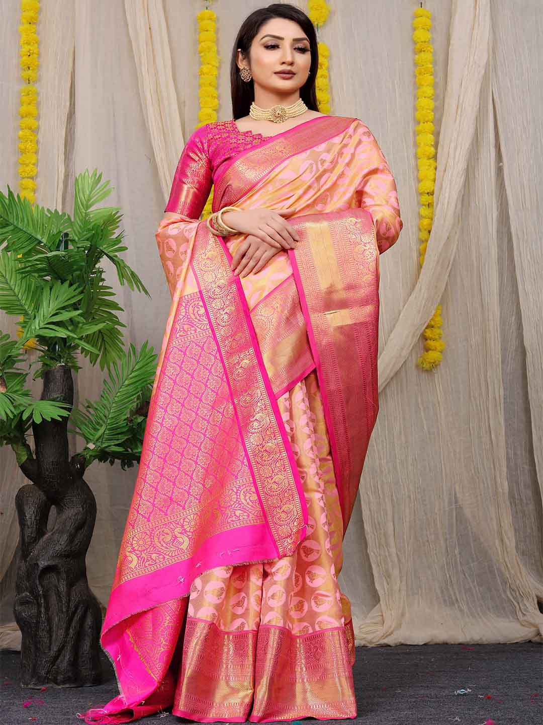 

Mitera Light Pink Woven Design Zari Art Silk Saree