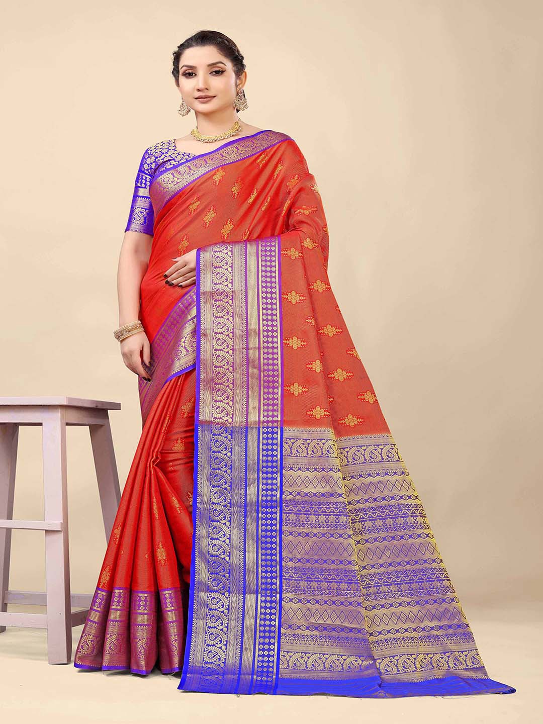 

Mitera Orange Ethnic Motifs Woven Design Art Silk Saree