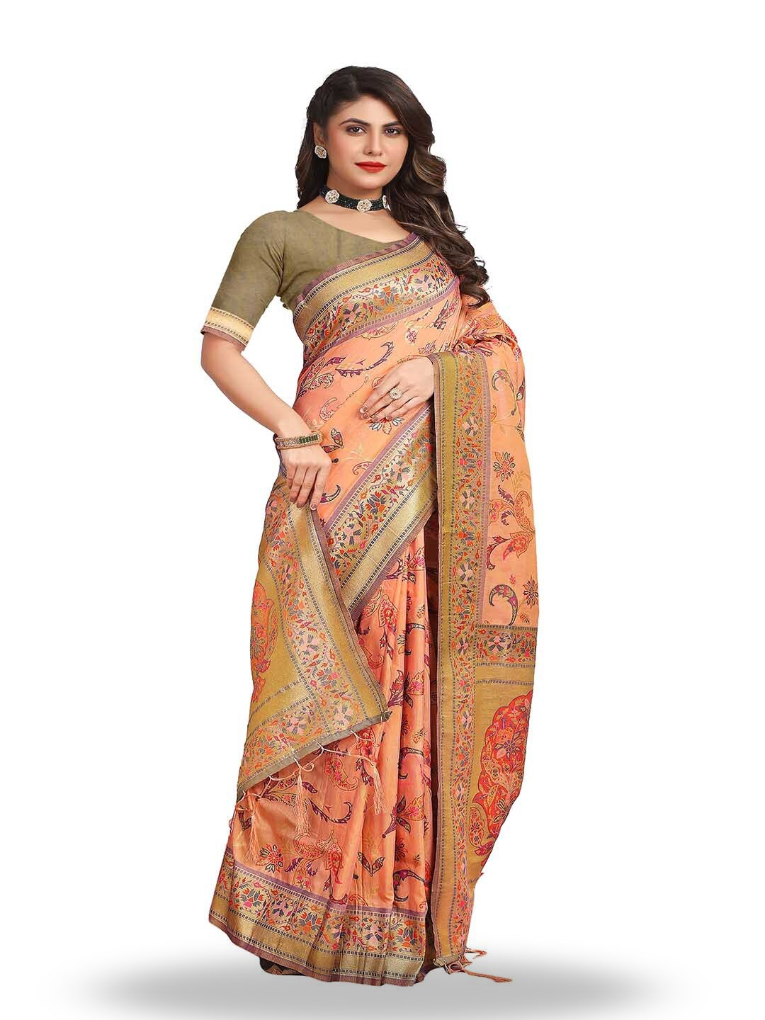 

Mitera Orange Woven Design Zari Art Silk Saree