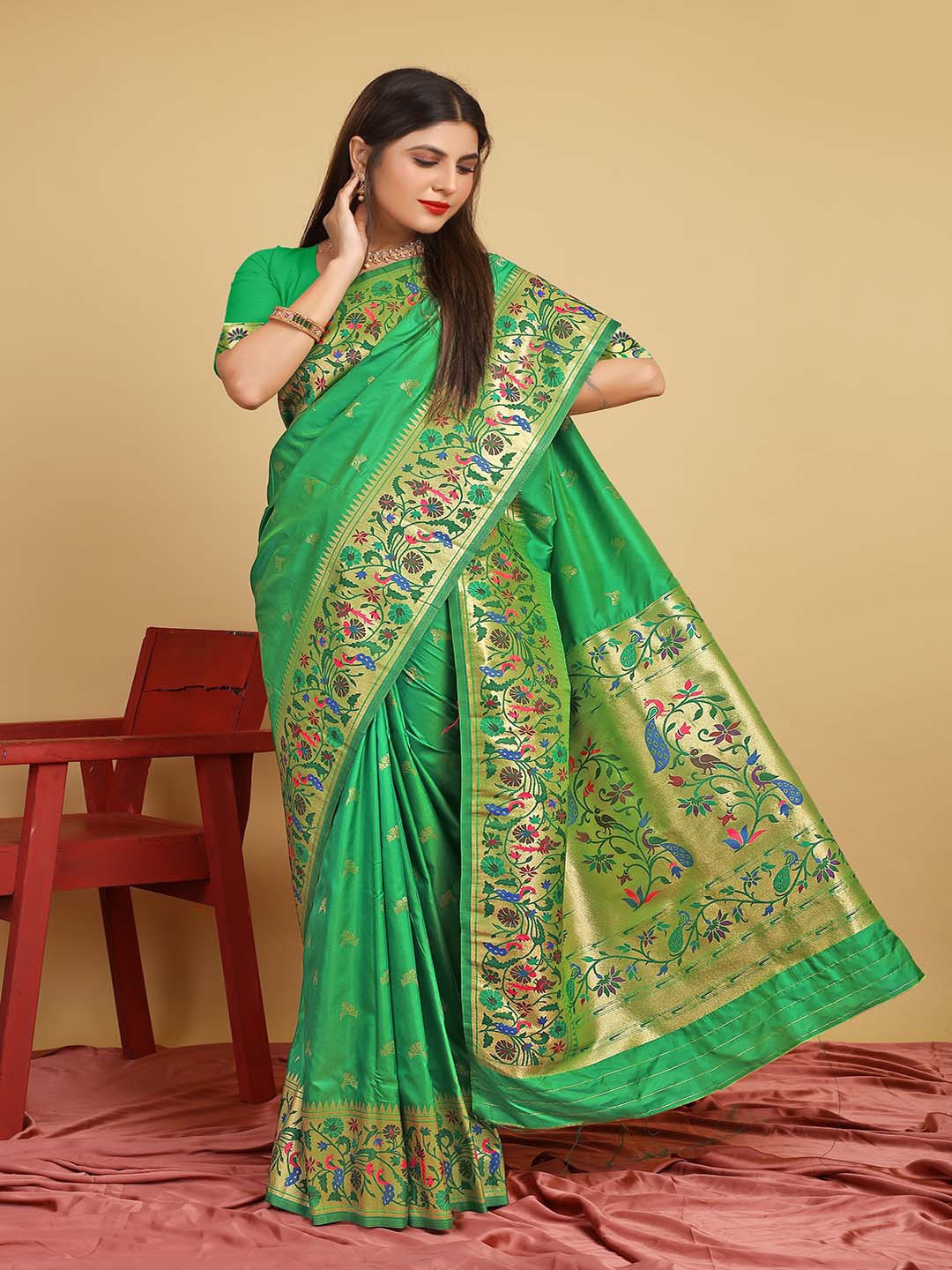 

Mitera Green Ethnic Motifs Woven Design Art Silk Saree