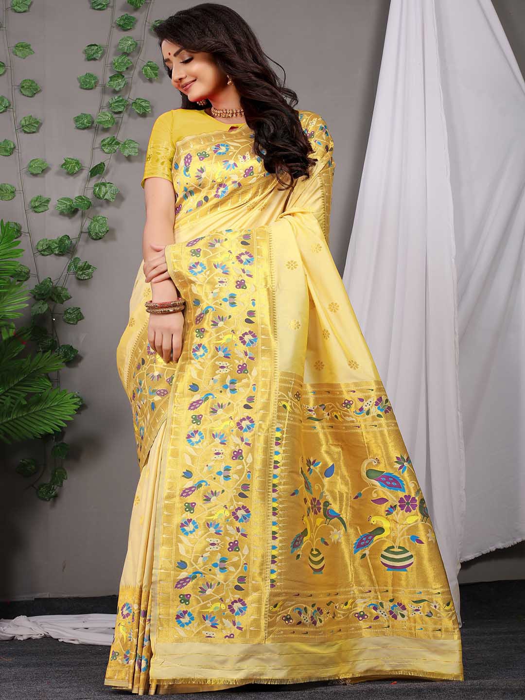 

Mitera Yellow & Blue Floral Printed Art Silk Saree