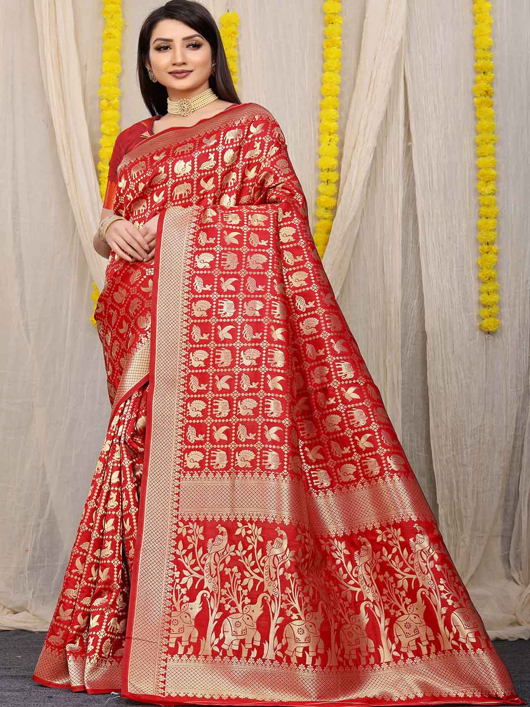 

Mitera Woven Design Zari Art Silk Saree, Red