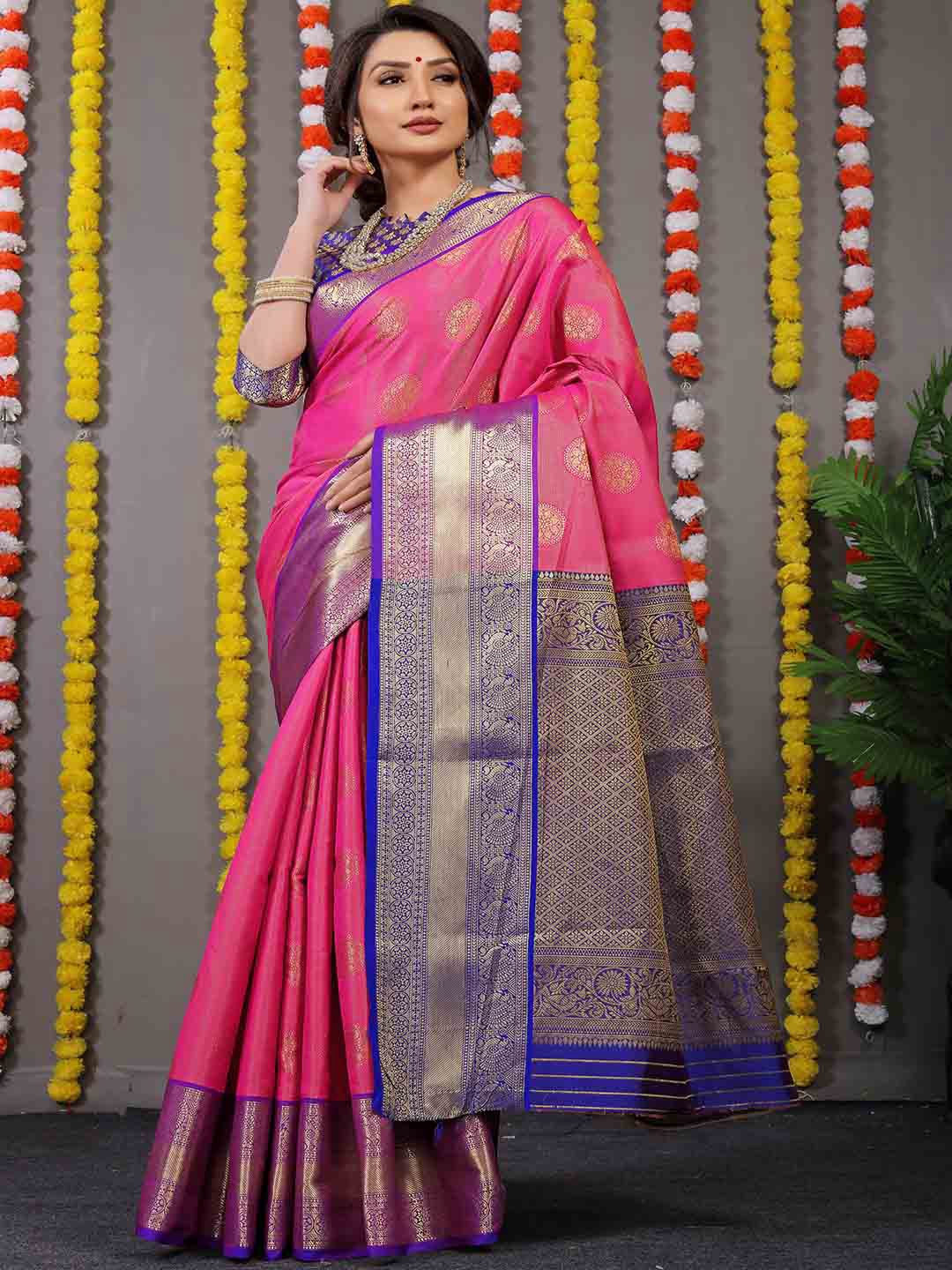 

Mitera Ethnic Motifs Woven Design Art Silk Saree, Pink