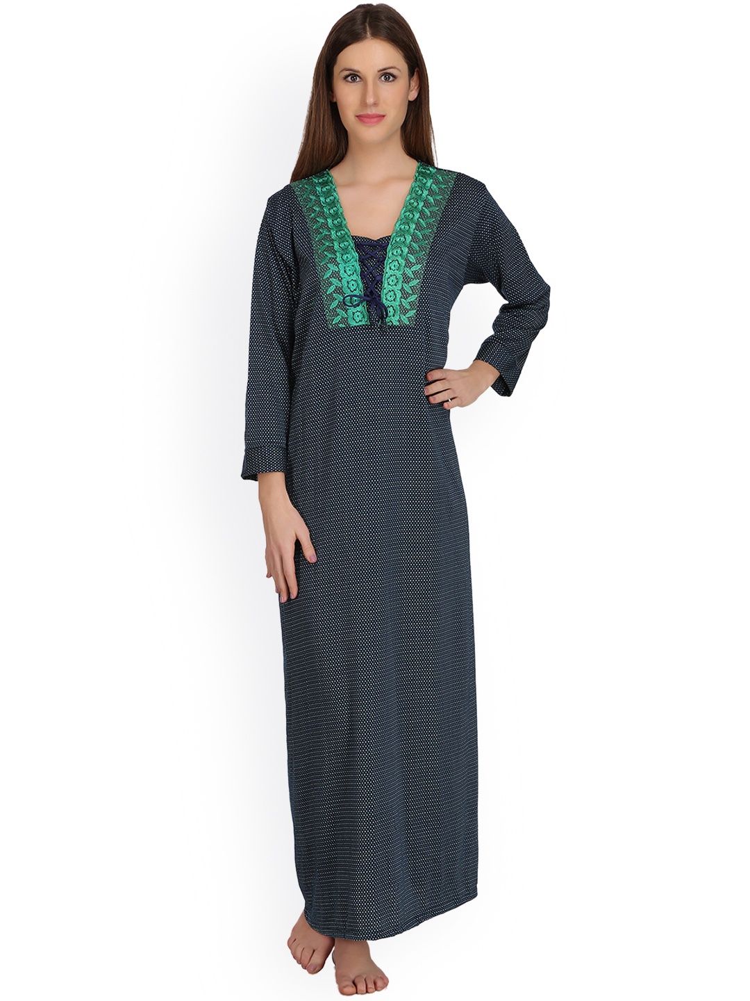 

Clovia Green & Blue Printed Nightdress