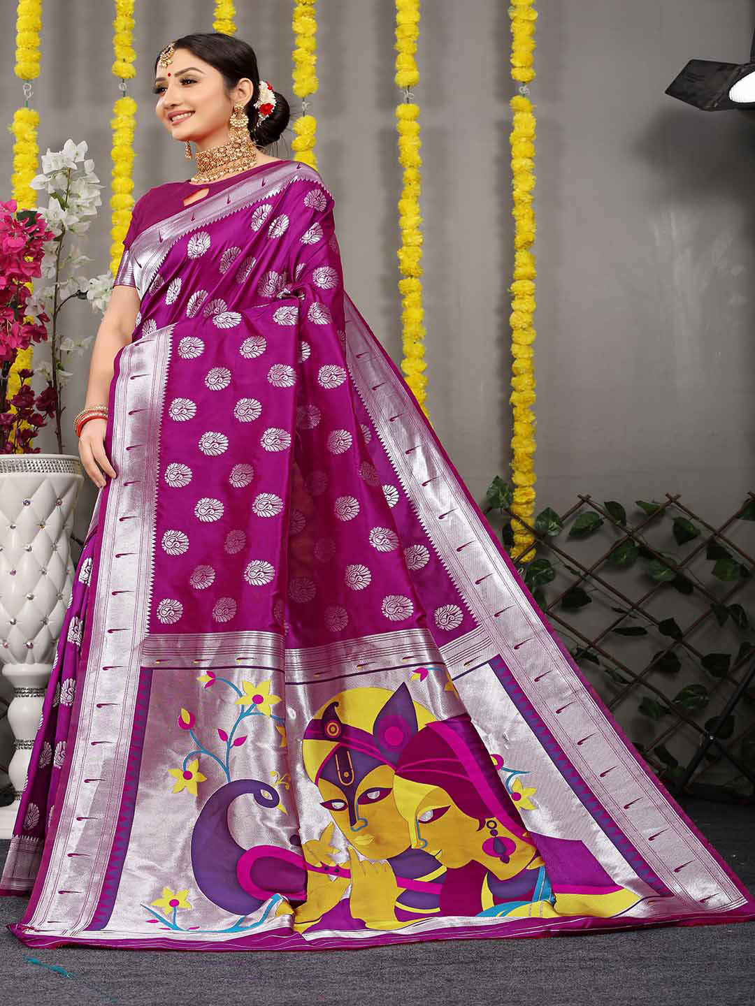 

Mitera Pink & Silver-Toned Woven Design Zari Art Silk Saree