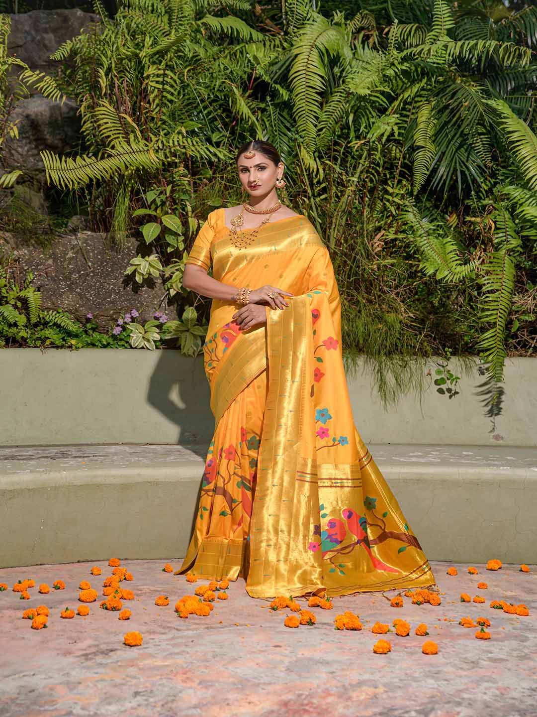 

Mitera Mustard & Gold-Toned Woven Design Zari Art Silk Saree
