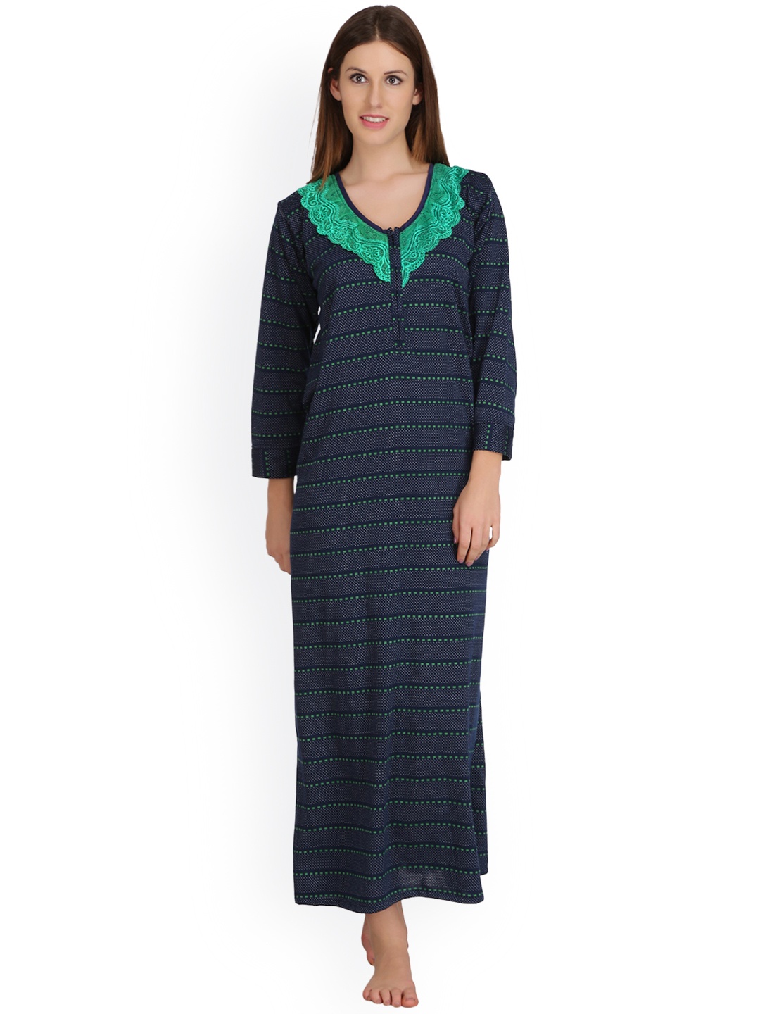 

Clovia Green & Navy Blue Printed Nightdress