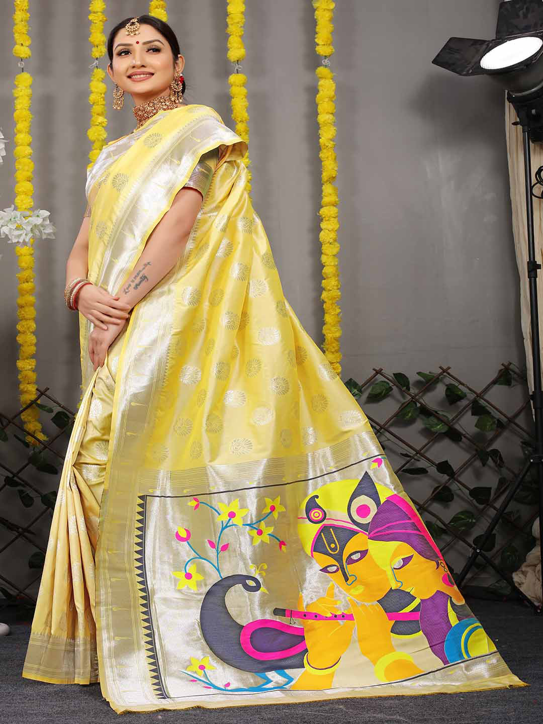 

Mitera Yellow Ethnic Motifs Woven Design Zari Saree
