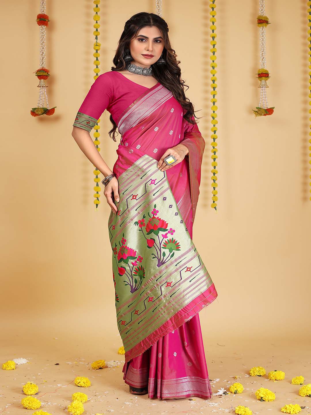 

Mitera Ethnic Motifs Woven Design Art Silk Saree, Pink