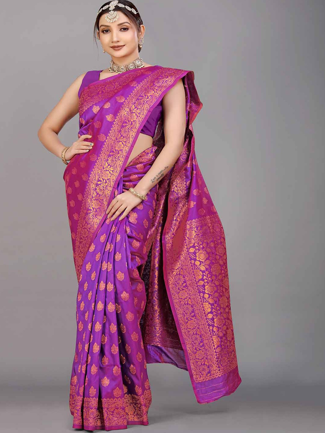 

Mitera Purple Ethnic Woven Design Zari Saree