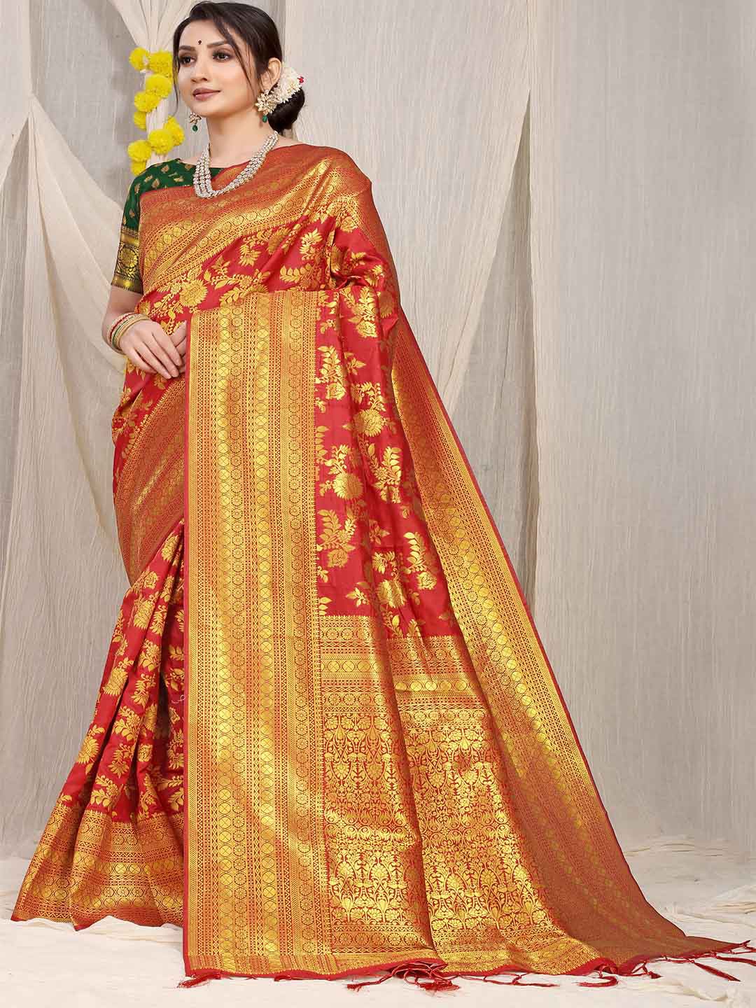 

Mitera Woven Design Banarasi Silk Saree, Red
