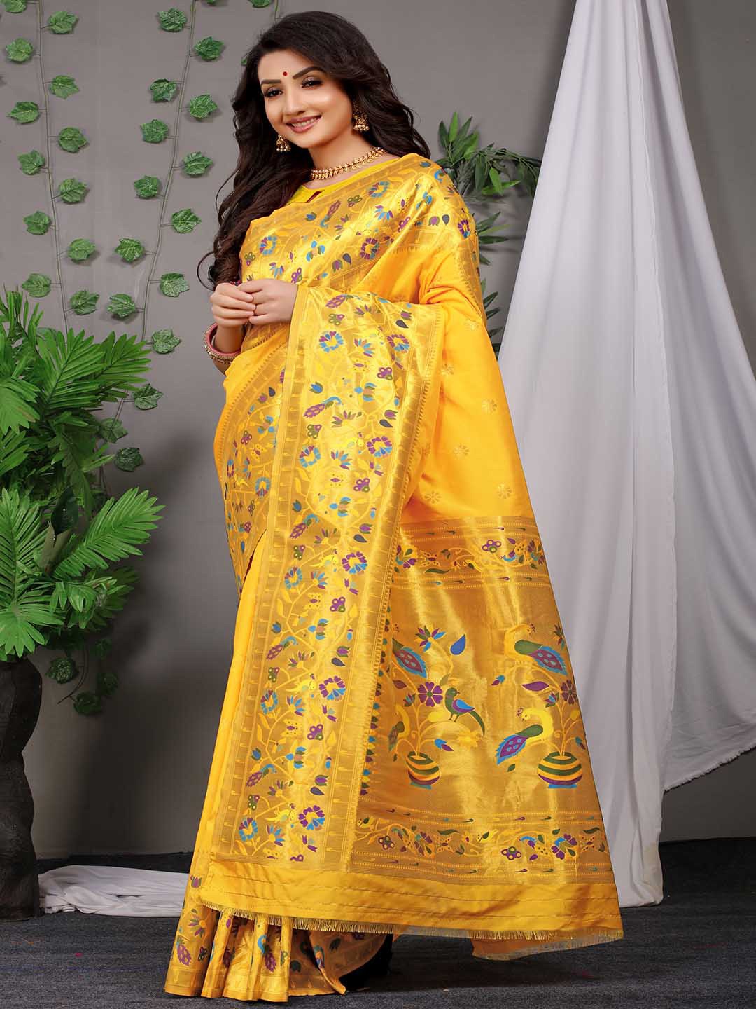 

Mitera Yellow Ethnic Motifs Woven Design Art Silk Saree