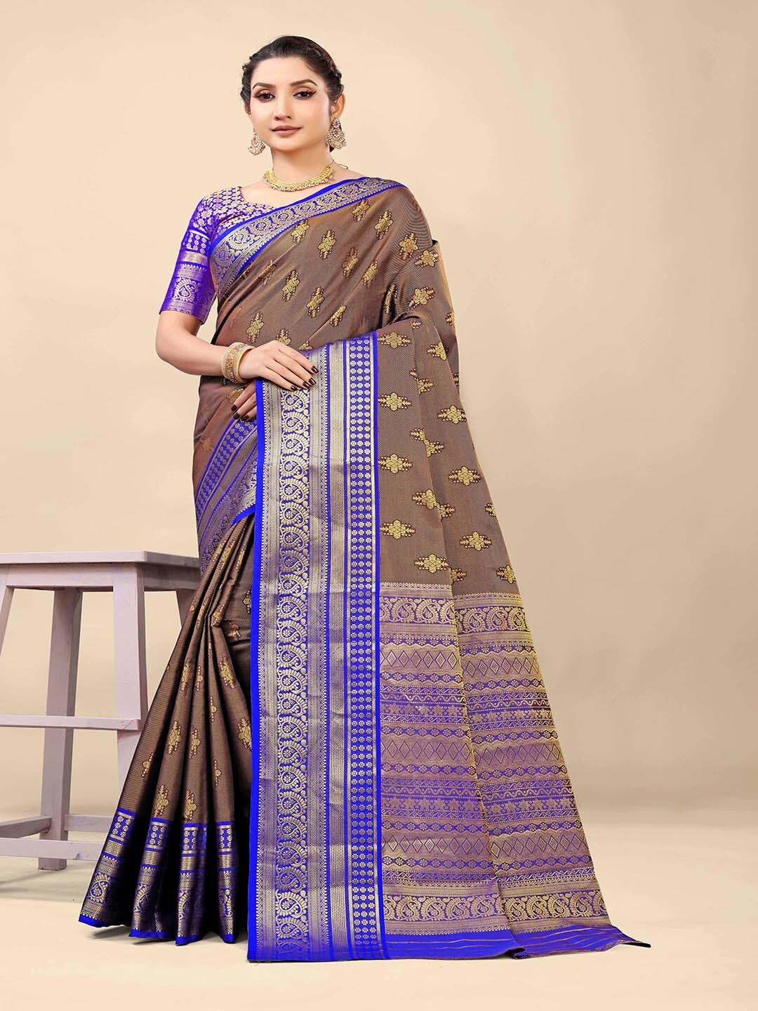 

Mitera Brown & Blue Woven Design Zari Art Silk Saree