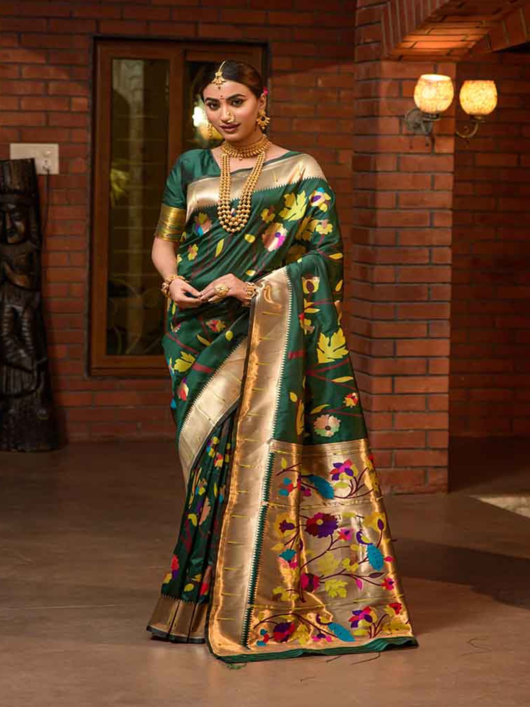 

Mitera Green & Grey Floral Zari Art Silk Saree