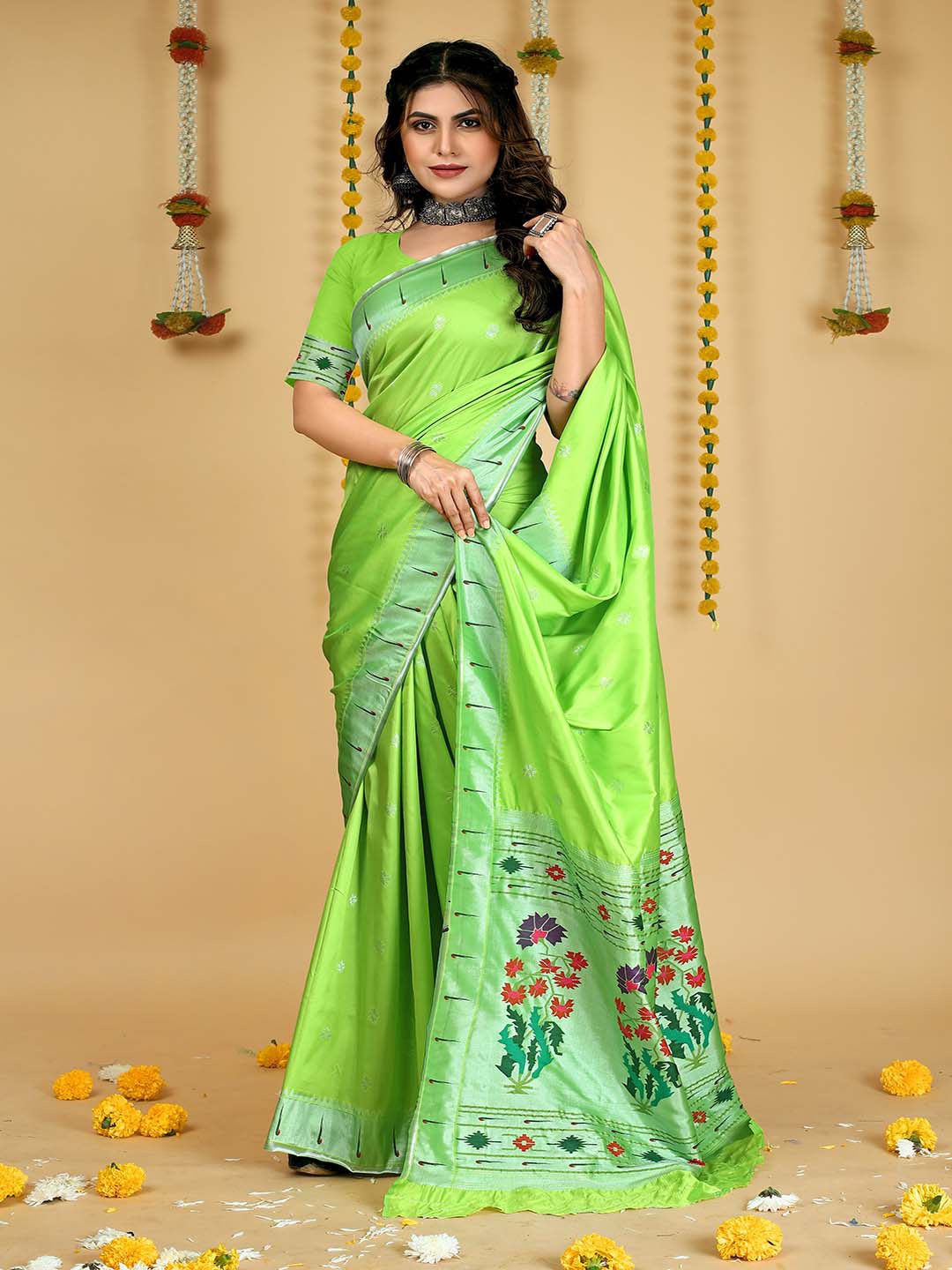 

Mitera Green & Red Woven Design Zari Art Silk Saree